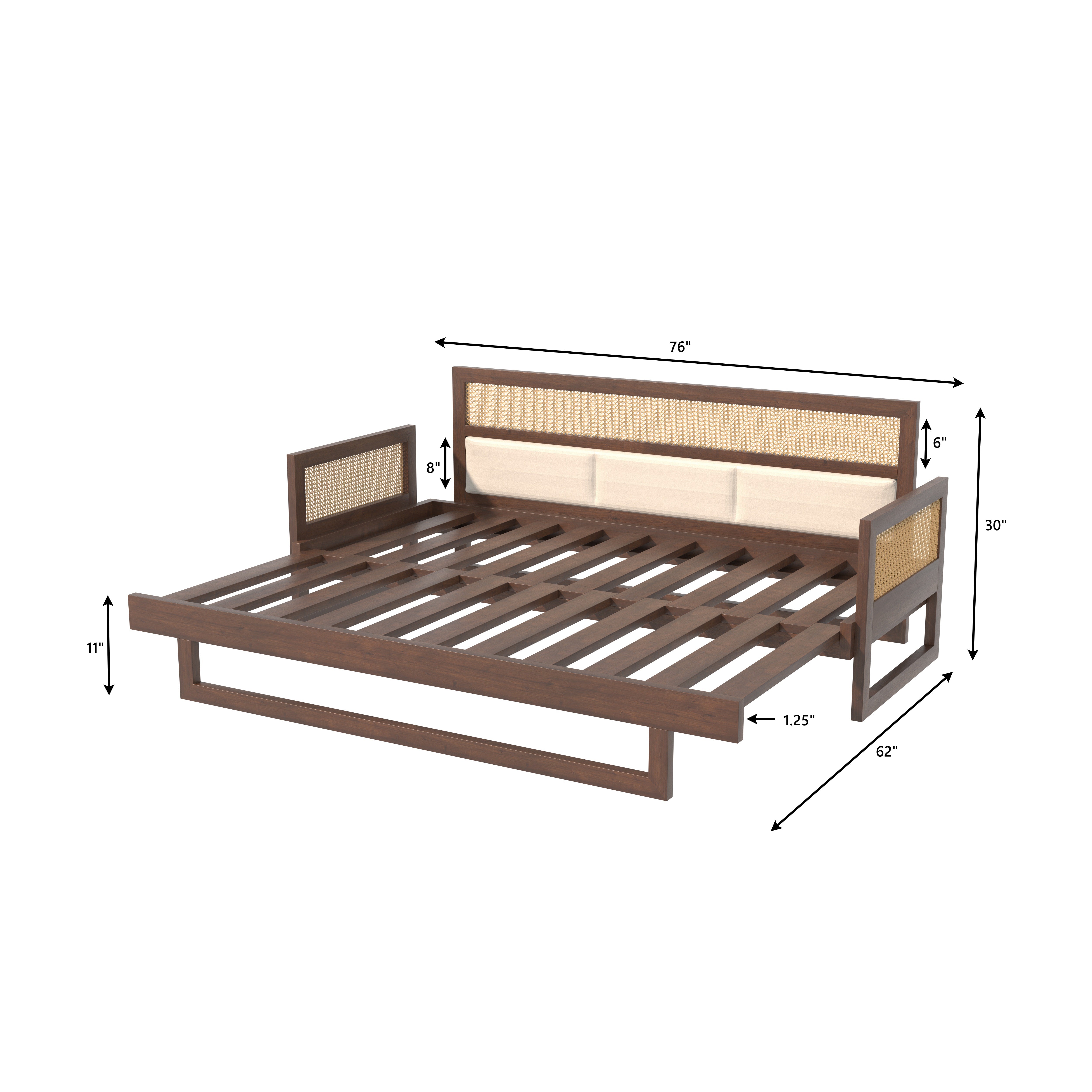 Modern Cane-Style Extendable Day Bed with Side Panels Sofa cum bed