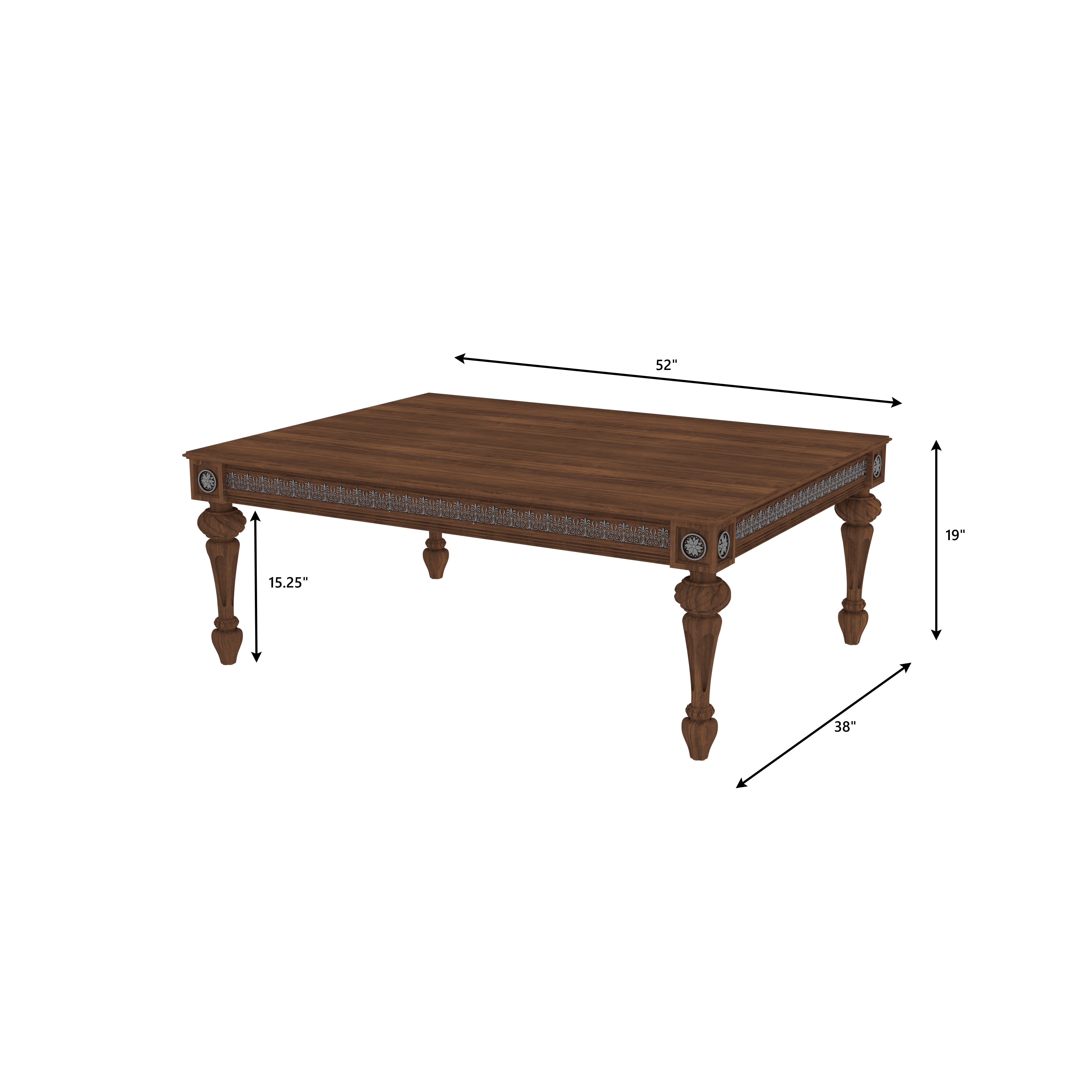 Handcrafted Wooden Dining Set - Carved Table with Red Rexine Upholstered Chairs (4 Seater) Dining Set