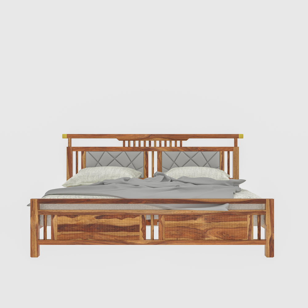 Vintage Natural Crown Finished Wooden Antique Handmade Bed