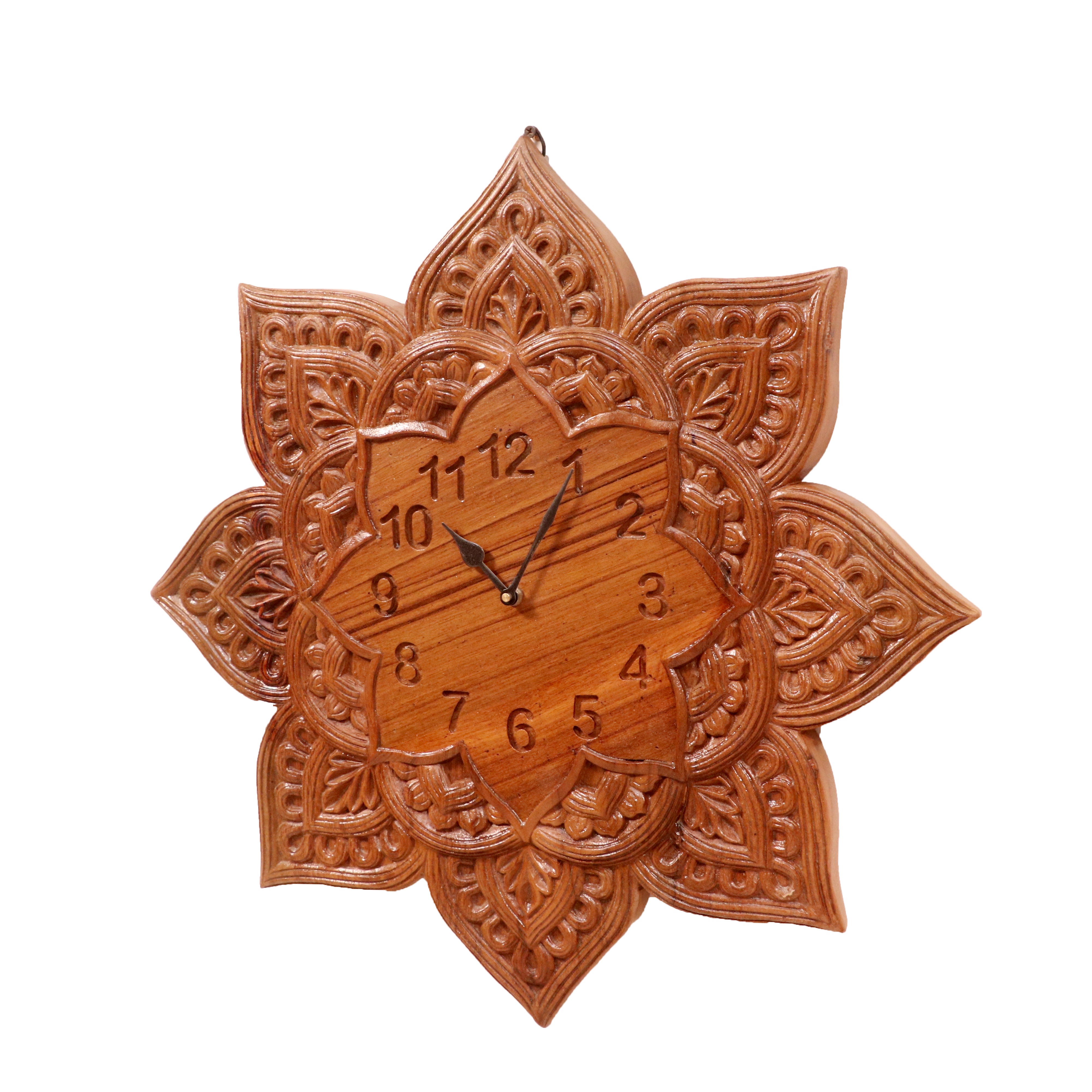 Ophitic Carved Flowered Style Handmade Wooden Wall Clock for Home Clock