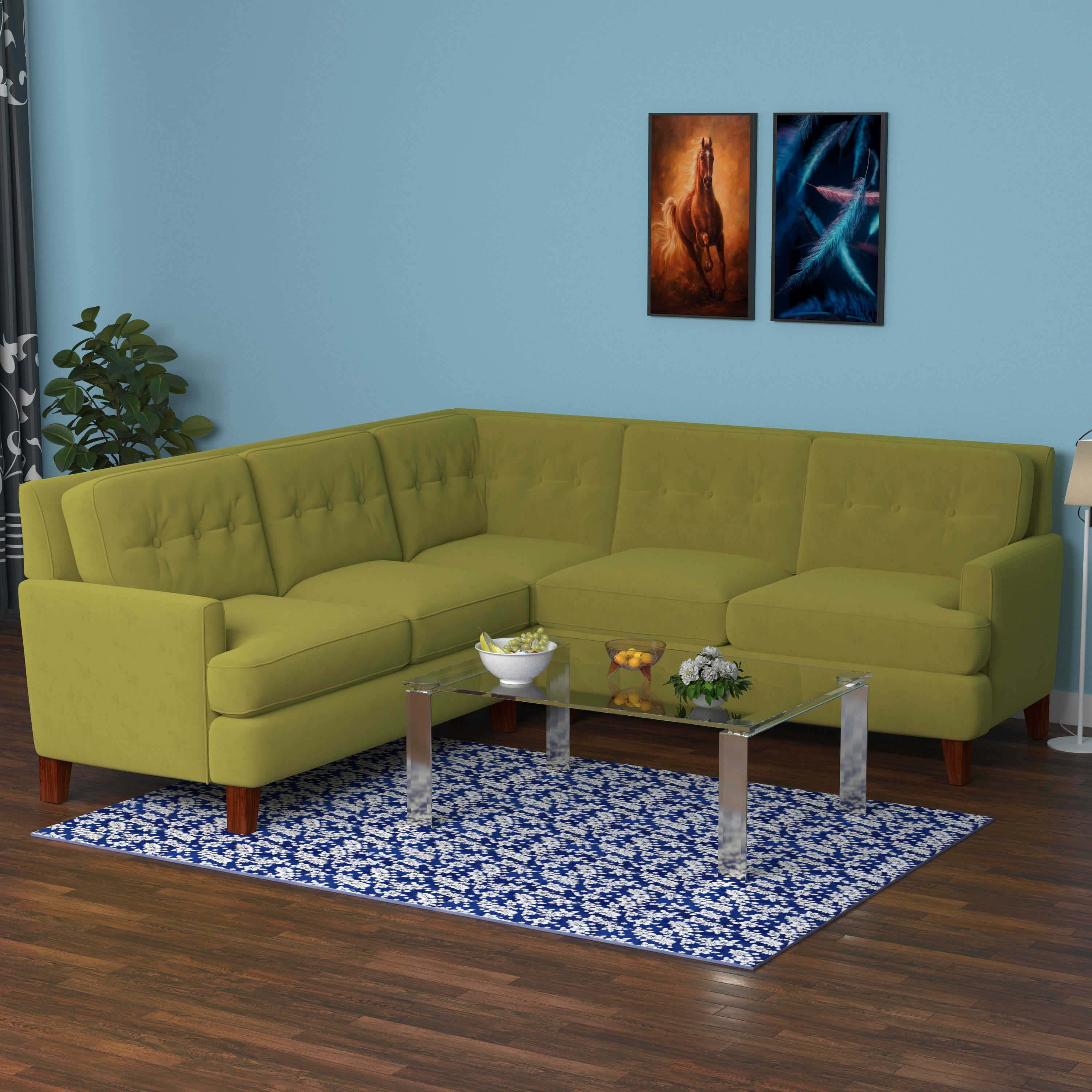 Olive Green Pastel Coloured with Premium Comfort L Shaped 4 Seater Sofa Set for Home Sofa
