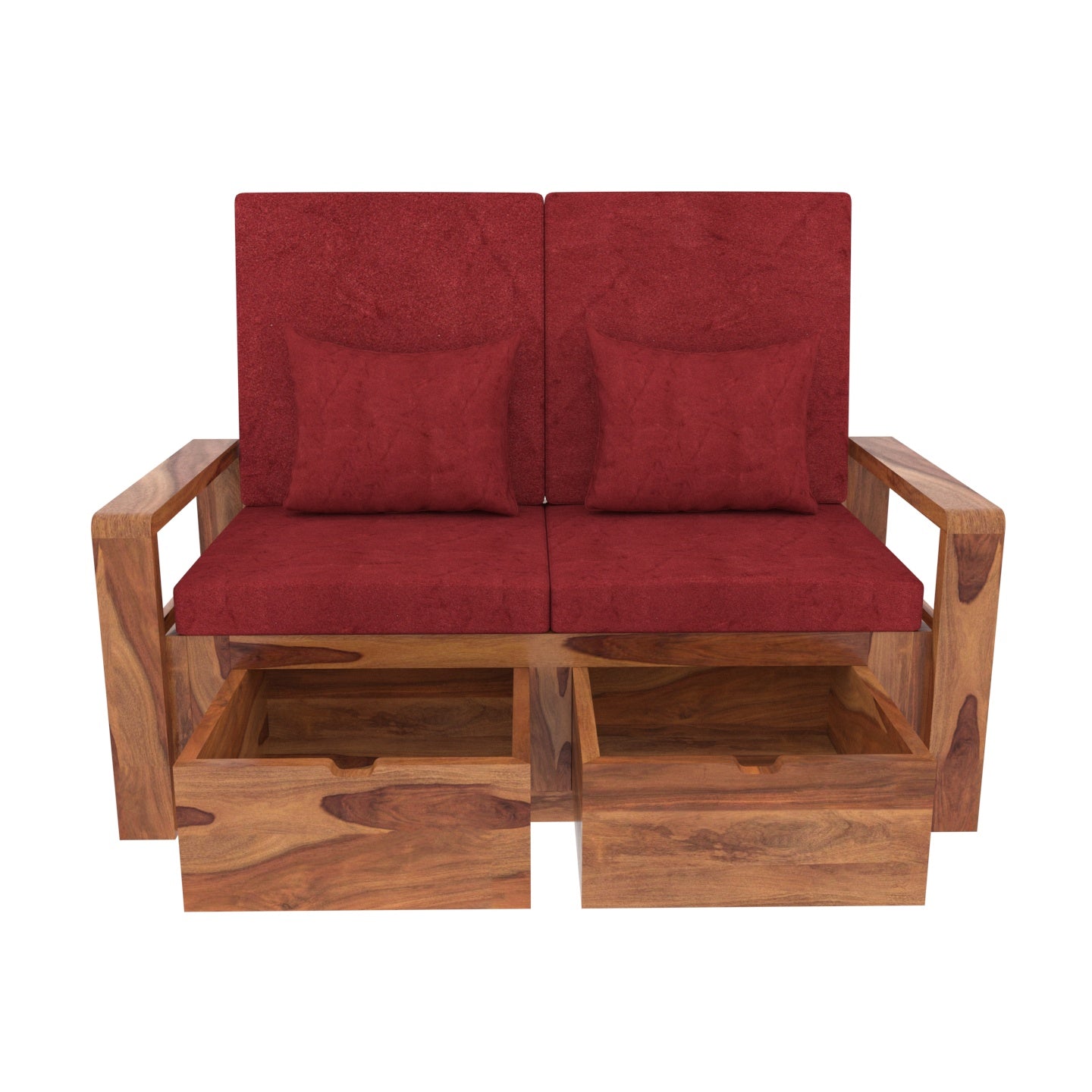 Retro Reddish Vintage Sheesham Wooden 2 Seater Sofa with Storage Sofa