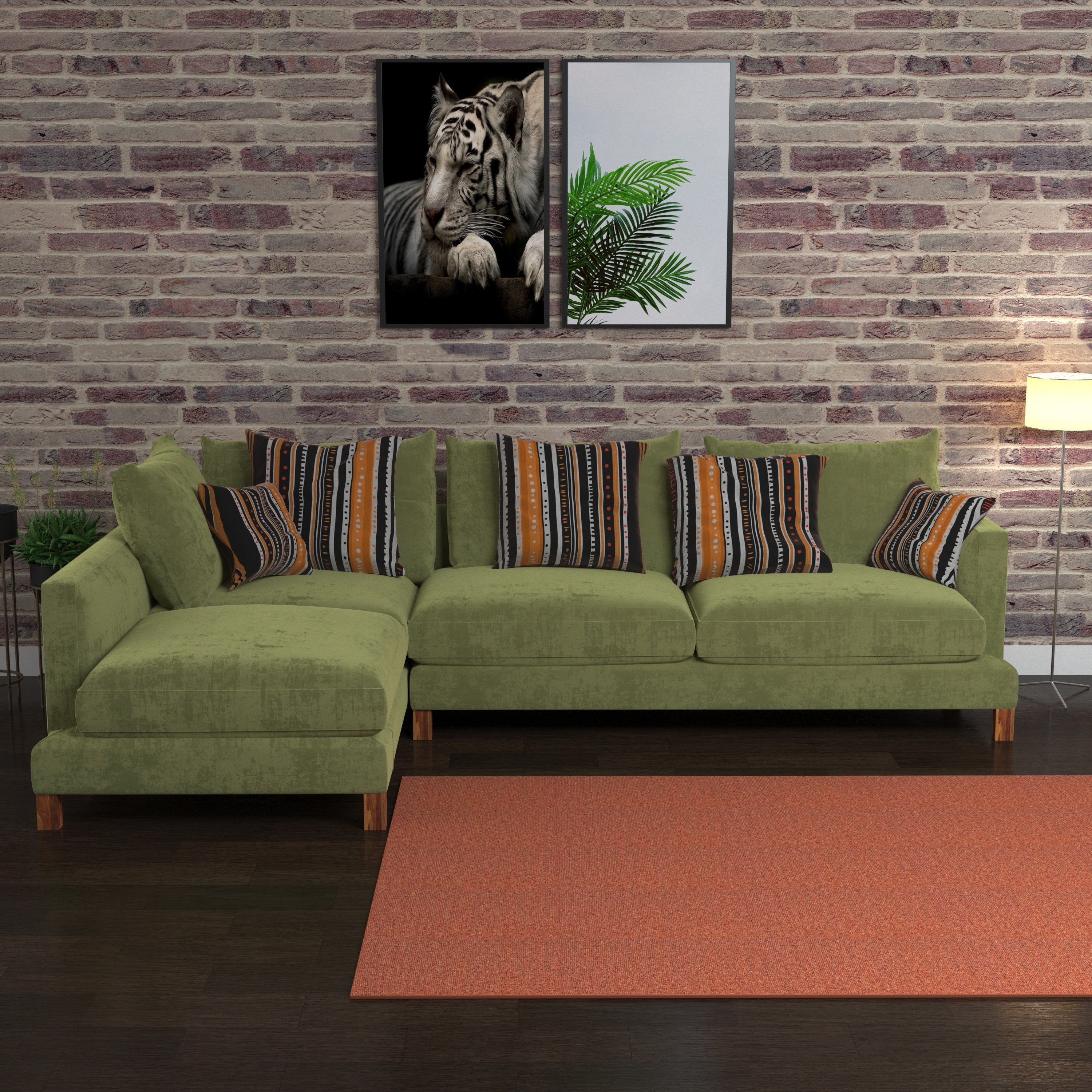 Glorious Green Pastel Coloured with Premium Comfort L Shaped 4 Seater Sofa Set for Home Sofa