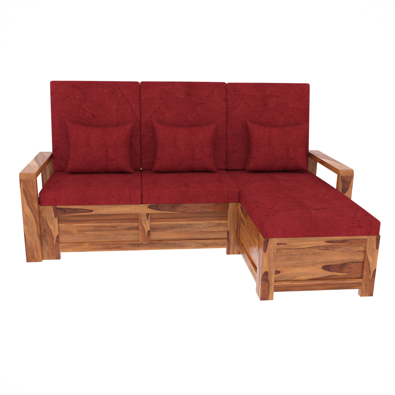 Royal Red Wooden Premium 3 Seater Sofa with Bed Storage Sofa