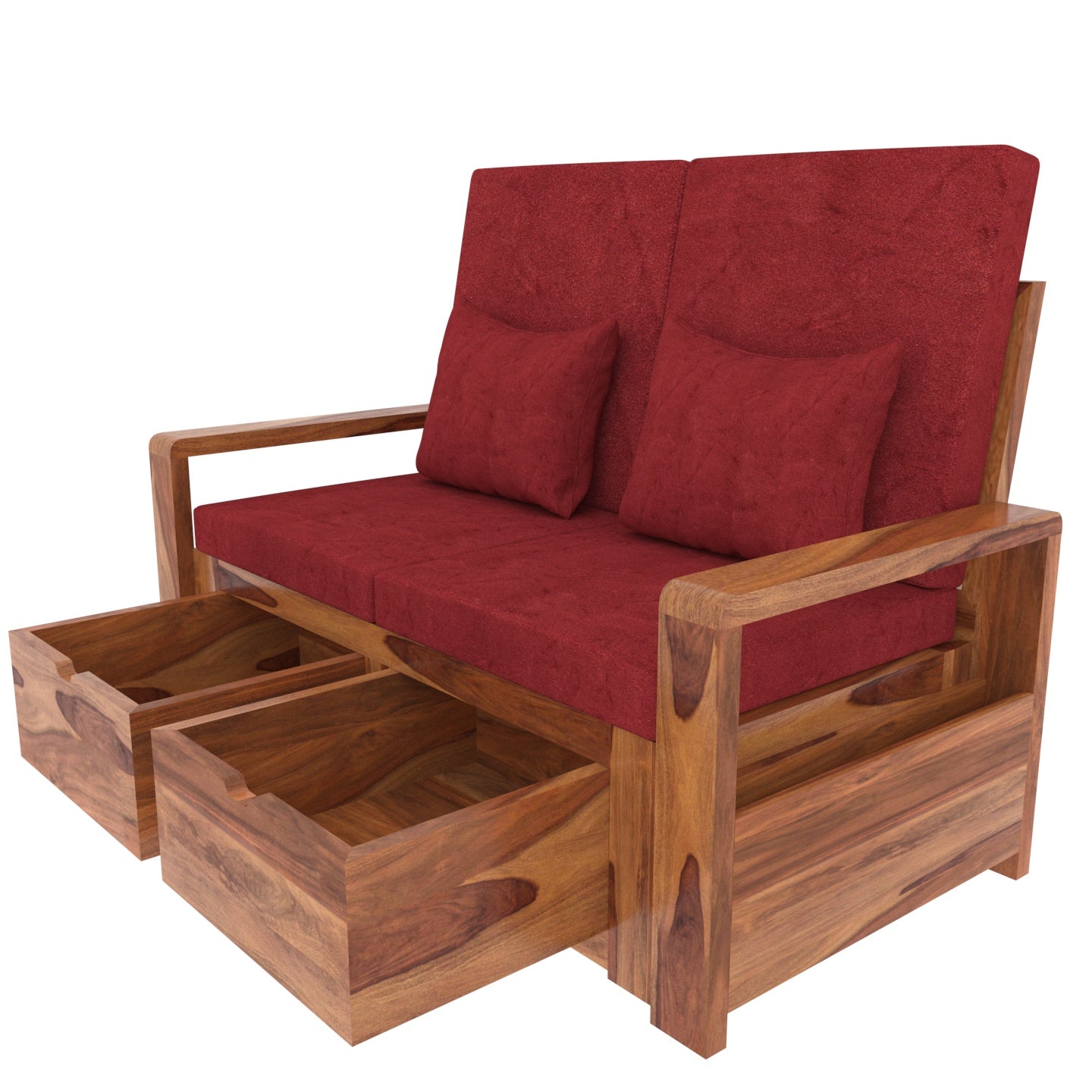 Retro Reddish Vintage Sheesham Wooden 2 Seater Sofa with Storage Sofa