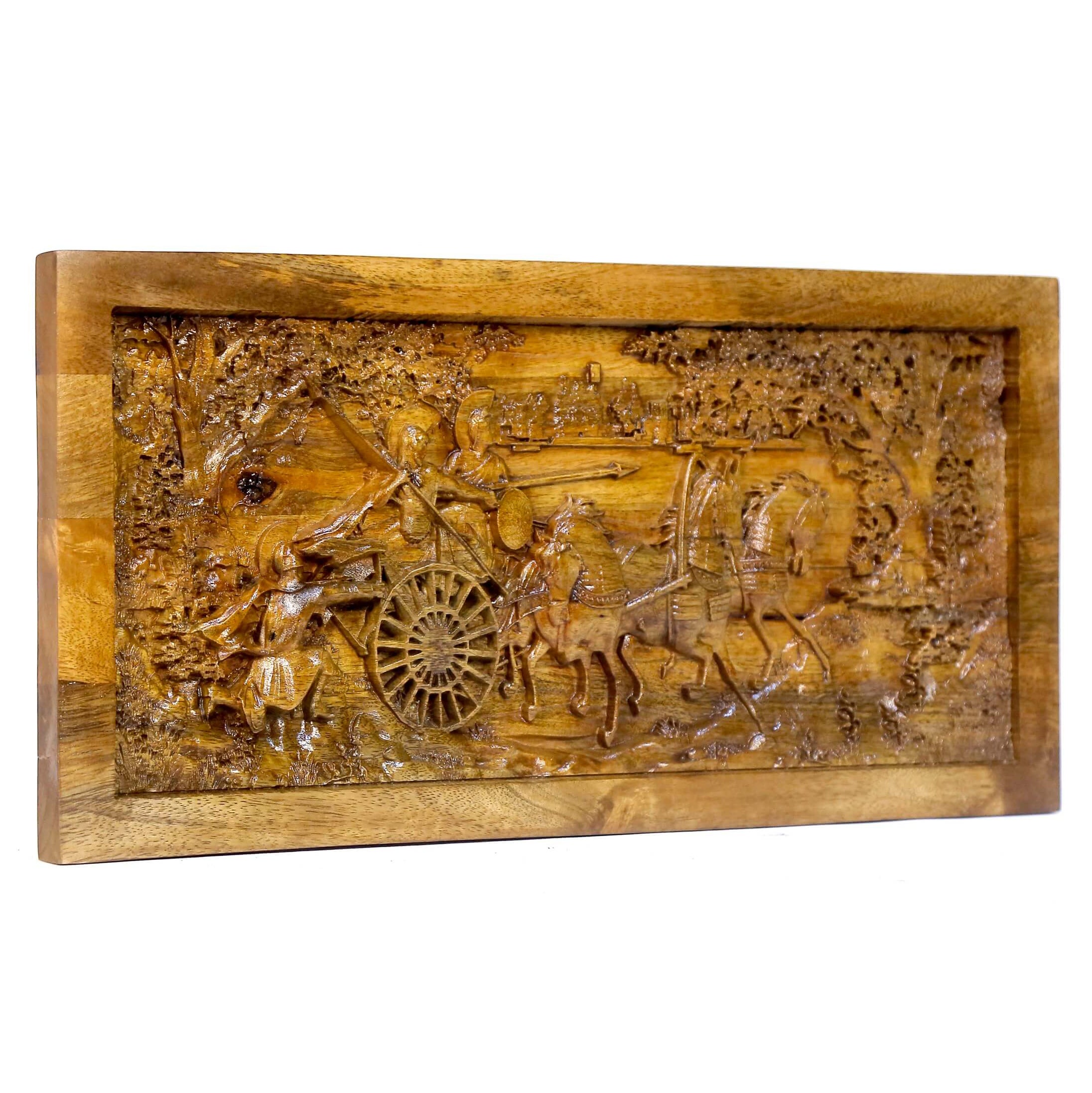 Gladiator Chariot Battle Scene Wooden Artwork Wall Decor