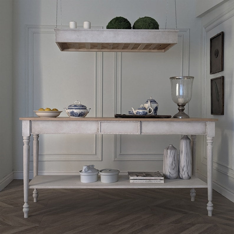 Ornate Baroque Console Table with Carved Details - Luxury White Finish Console Table