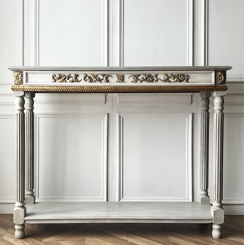 Elegant French Provincial Console Table with Ornate Carved Details Console Table