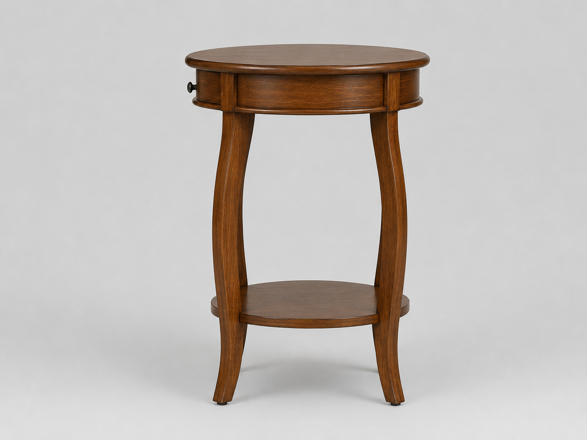 Classic Round Side Table with Drawer and Lower Shelf side table
