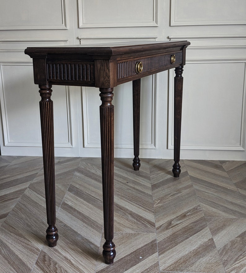 Classic Dark Wood Console Table with Fluted Frieze and Brass Hardware Console Table