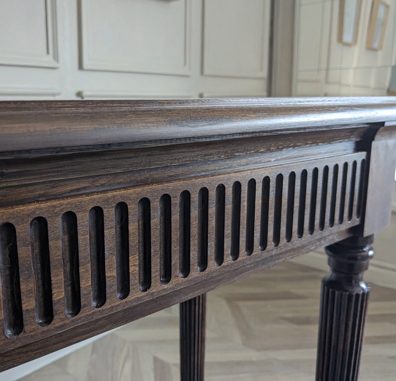Classic Dark Wood Console Table with Fluted Frieze and Brass Hardware Console Table
