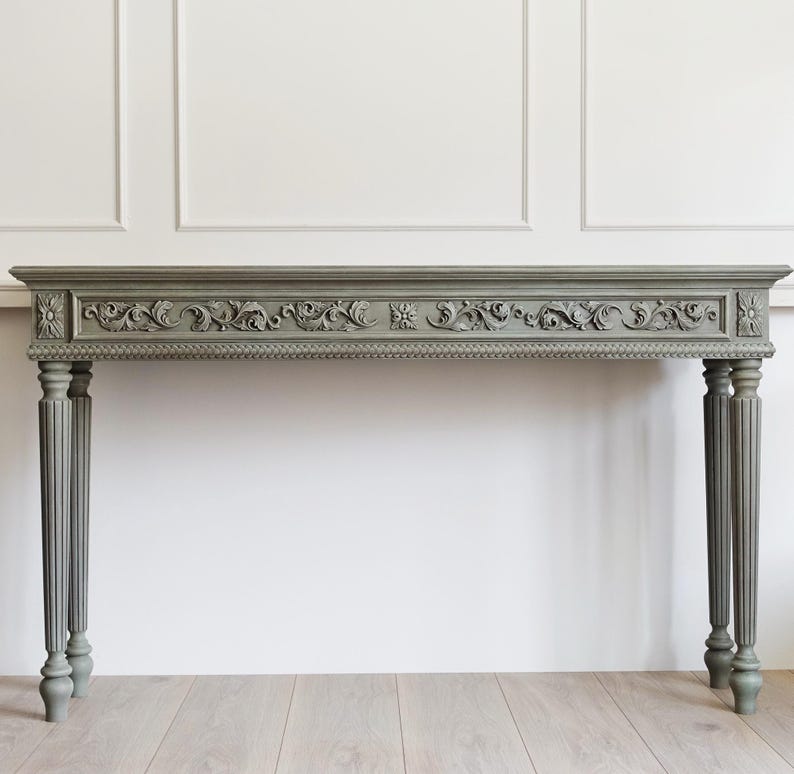 Ornate Gray Console Table - Hand-Carved French Provincial Design Console Table