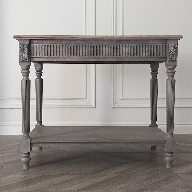 Elegant White Console Table - Hand-Carved French Provincial Design Console Table