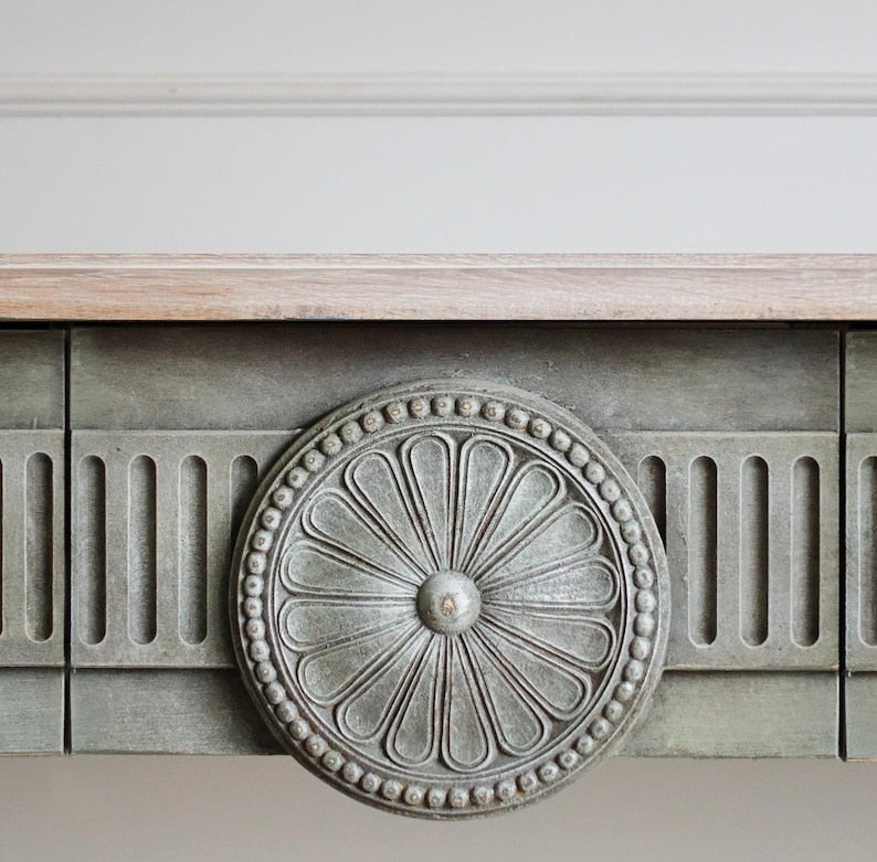 Sage Green Console Table with Brass Accents - Fluted Neoclassical Design Console Table