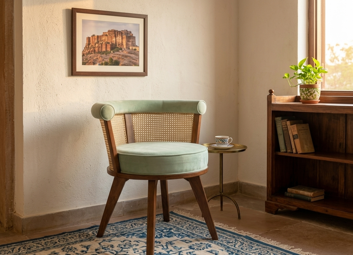 Round Cane Back Accent Chair Arm Chair