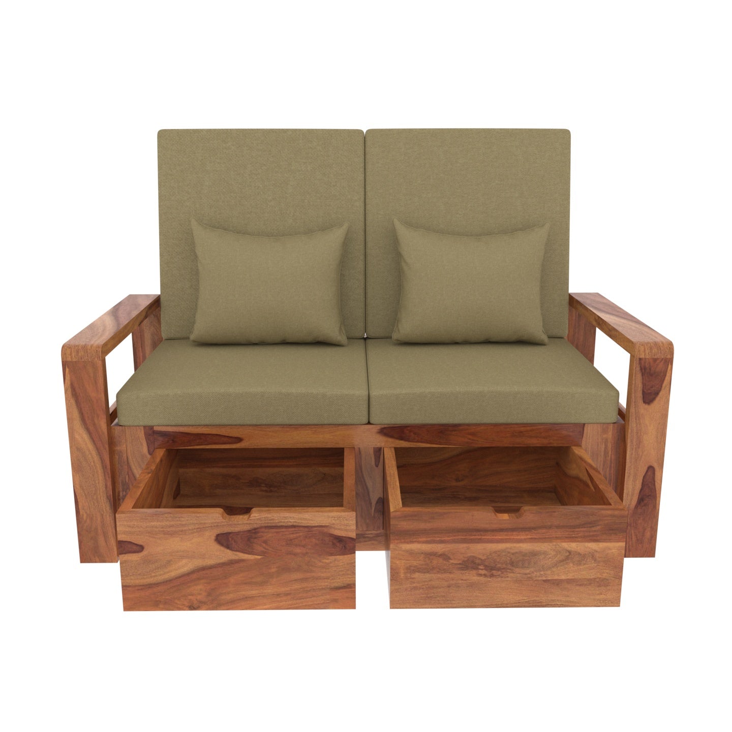 Moss Green Premium Sheesham Wooden 2 Seater Sofa with Storage Sofa
