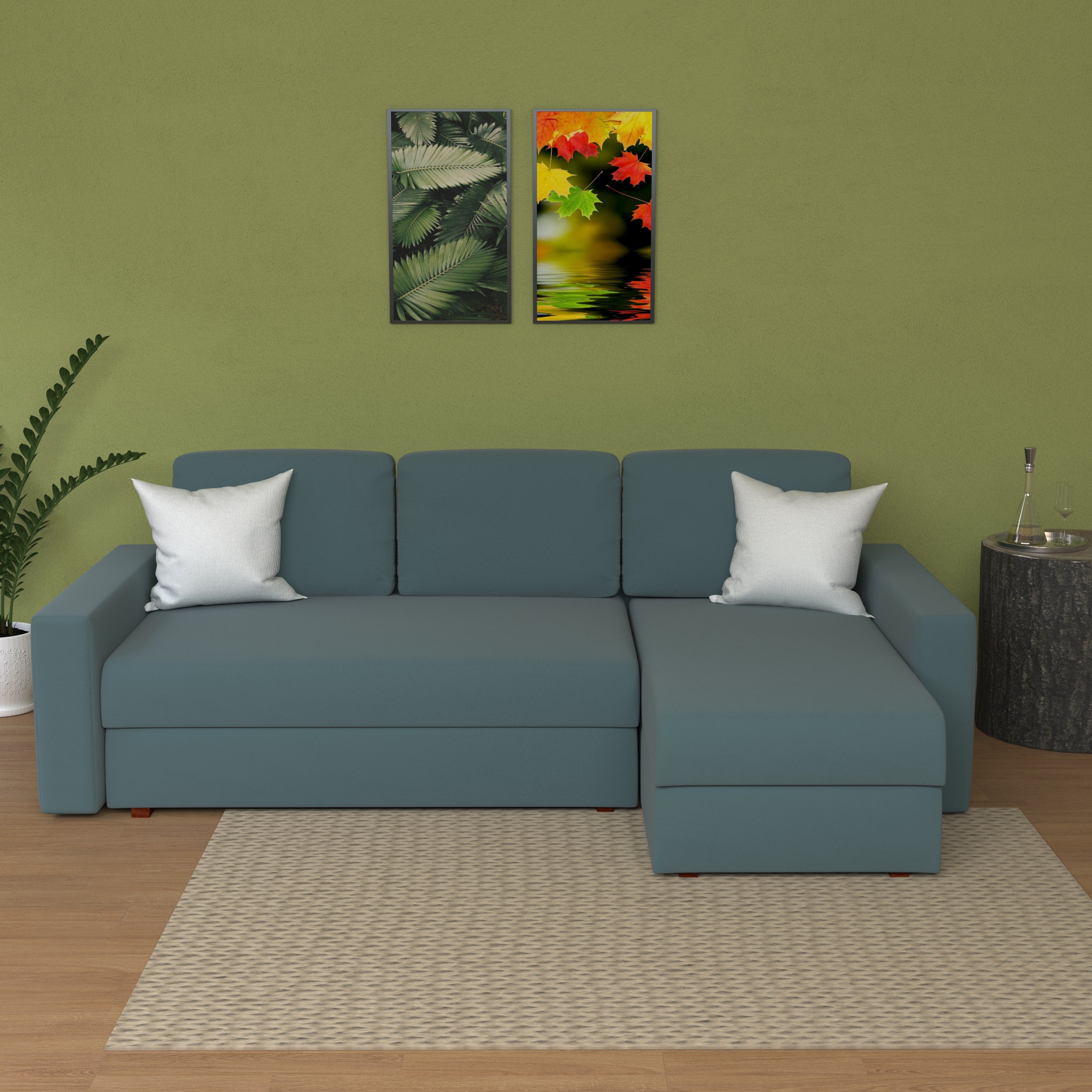 Navvy Blue Pastel Coloured with Premium Comfort L Shaped 3 Seater Sofa Set for Home Sofa