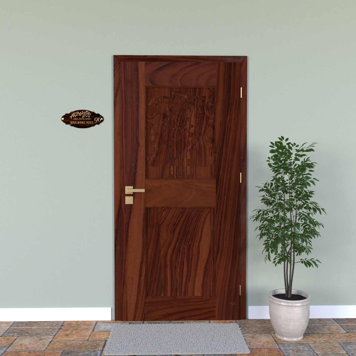 Solid Teak Carved Bird Designed 3 by 6 Door with Choukat Door