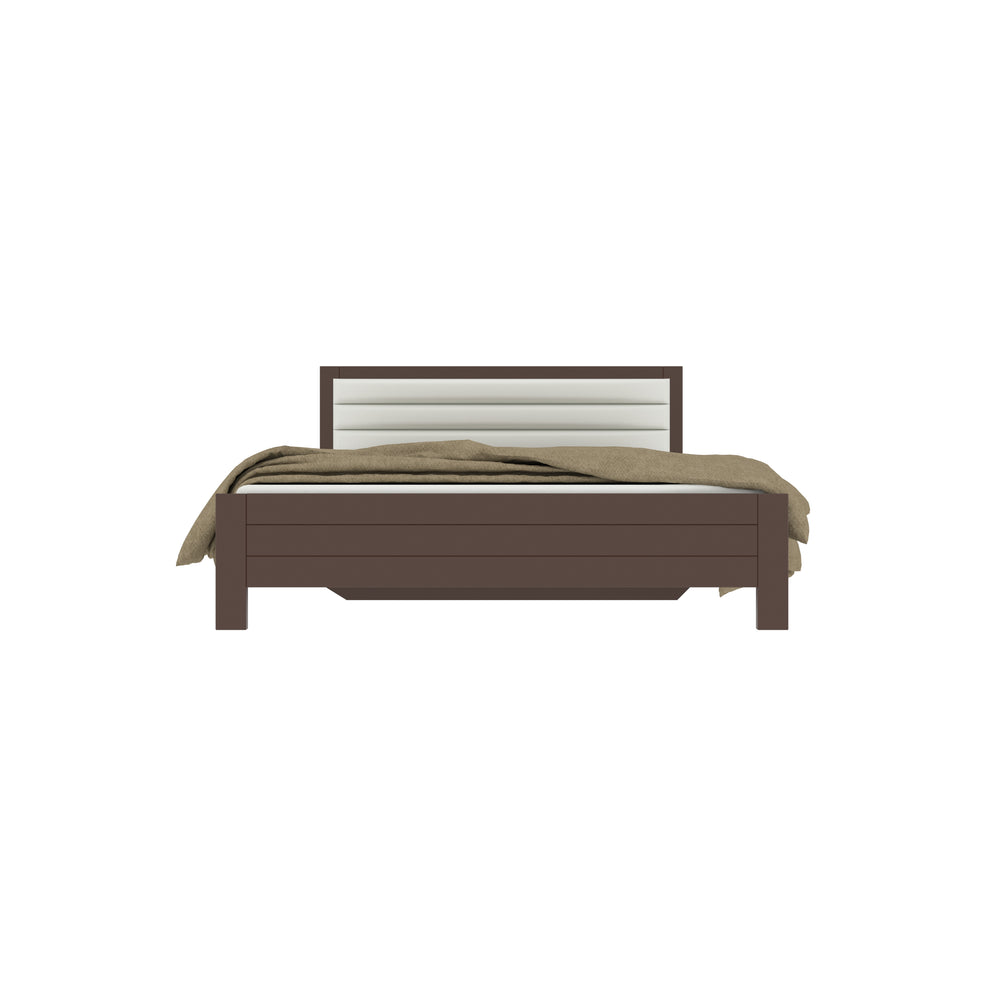 Contemporary Wooden Bed with Upholstered Headboard | Queen Size Comfort