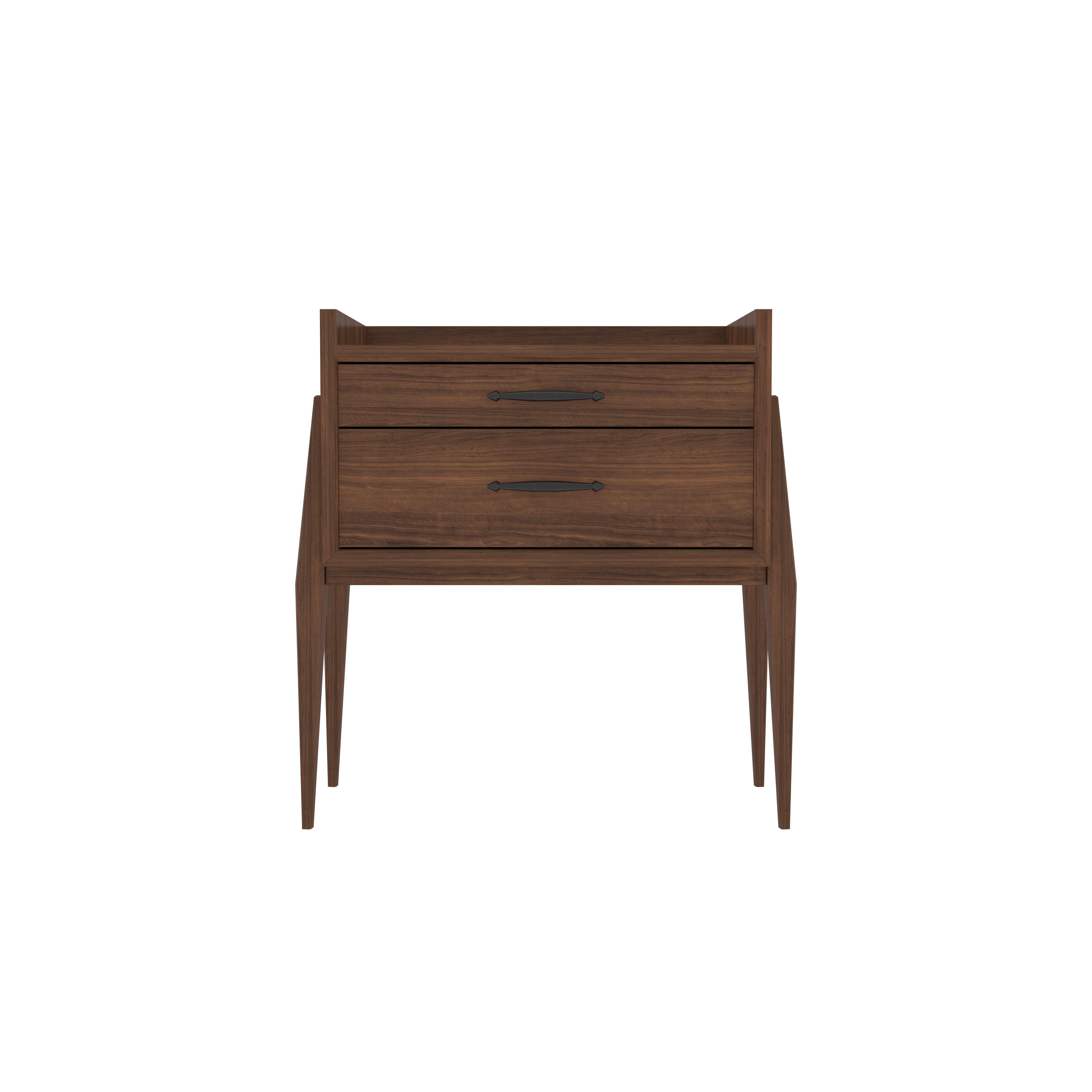 Mid-Century Modern Two-Drawer Bedside Table with Tapered Legs Bedside