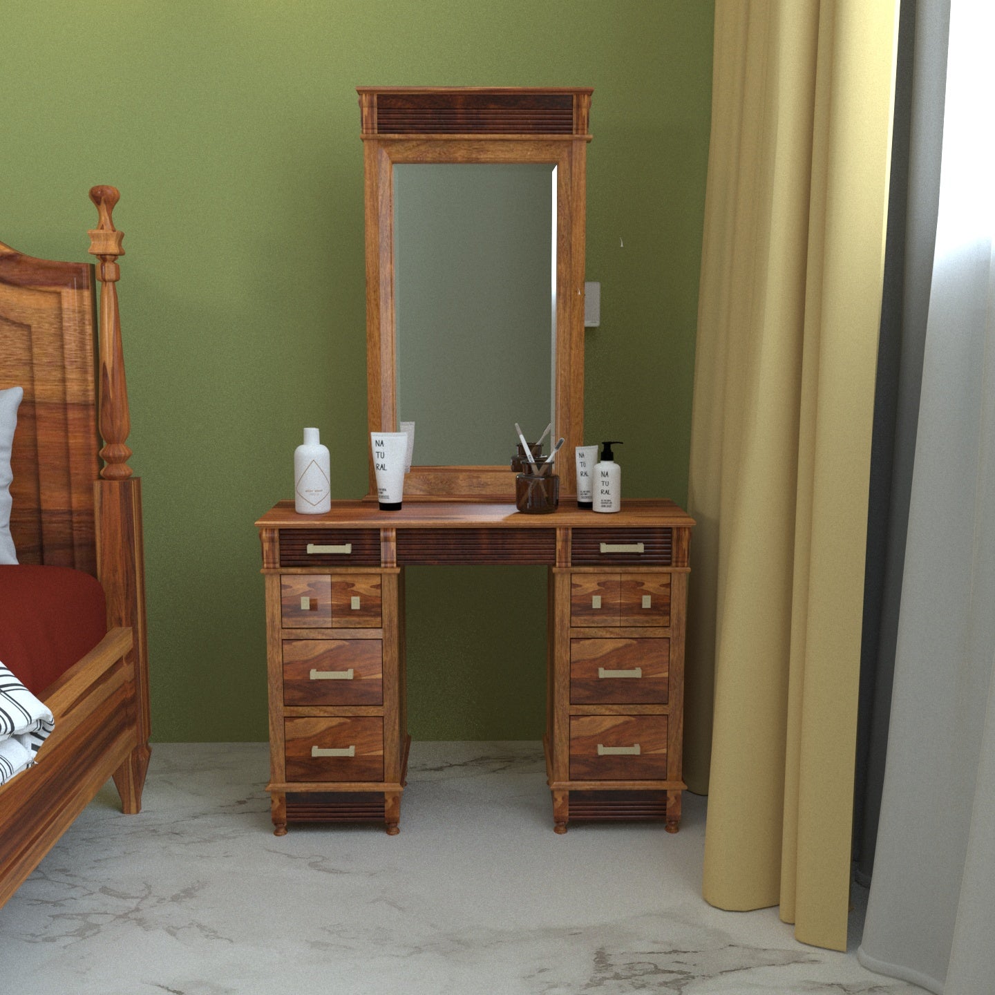 Melodious Multi Drawer Handmade Wooden Mirror Dressing Table for Home Dressing Table