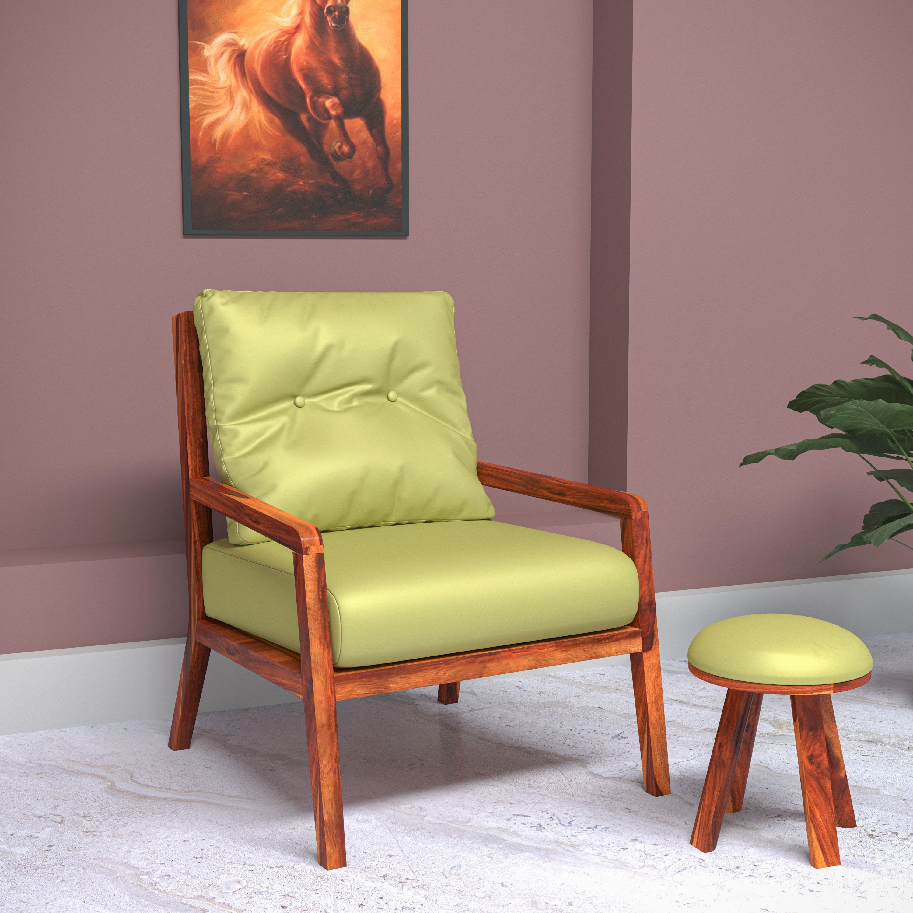 Classic Soft Seating Upholstery Wooden Handmade Long Chair with Stool Arm Chair