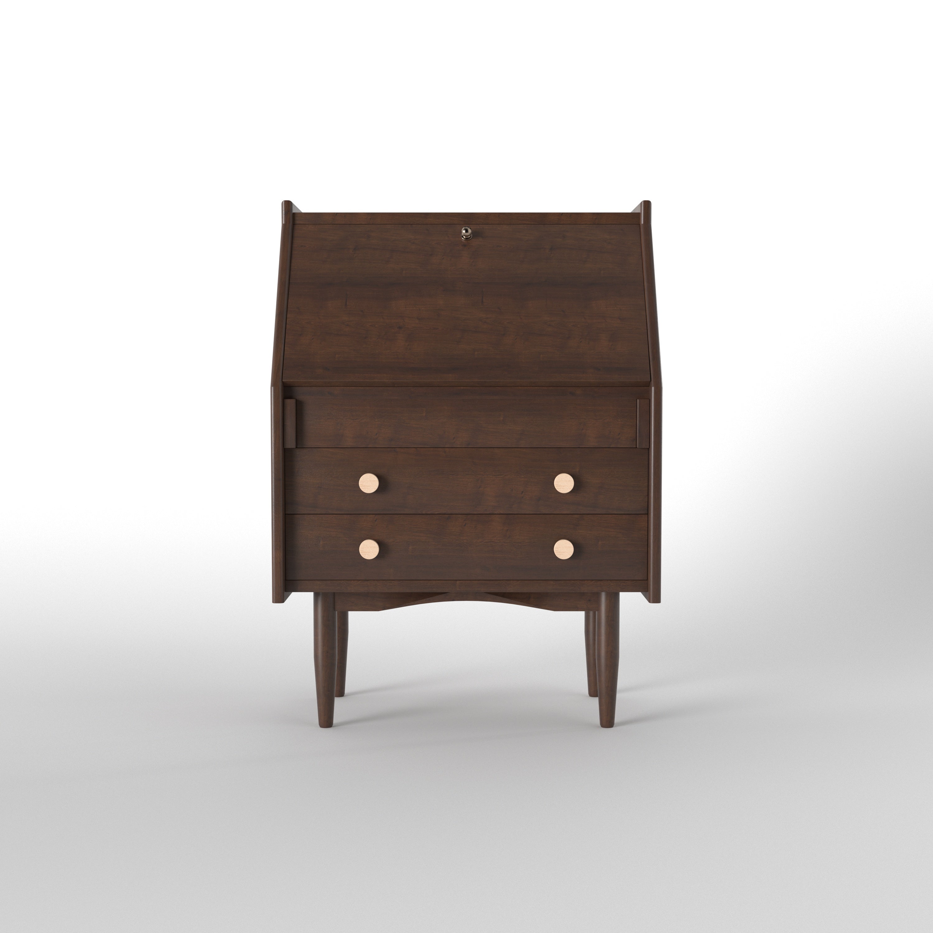 Secretary Desk with Top Display Shelf & Five-Drawer Storage - Espresso Study Table