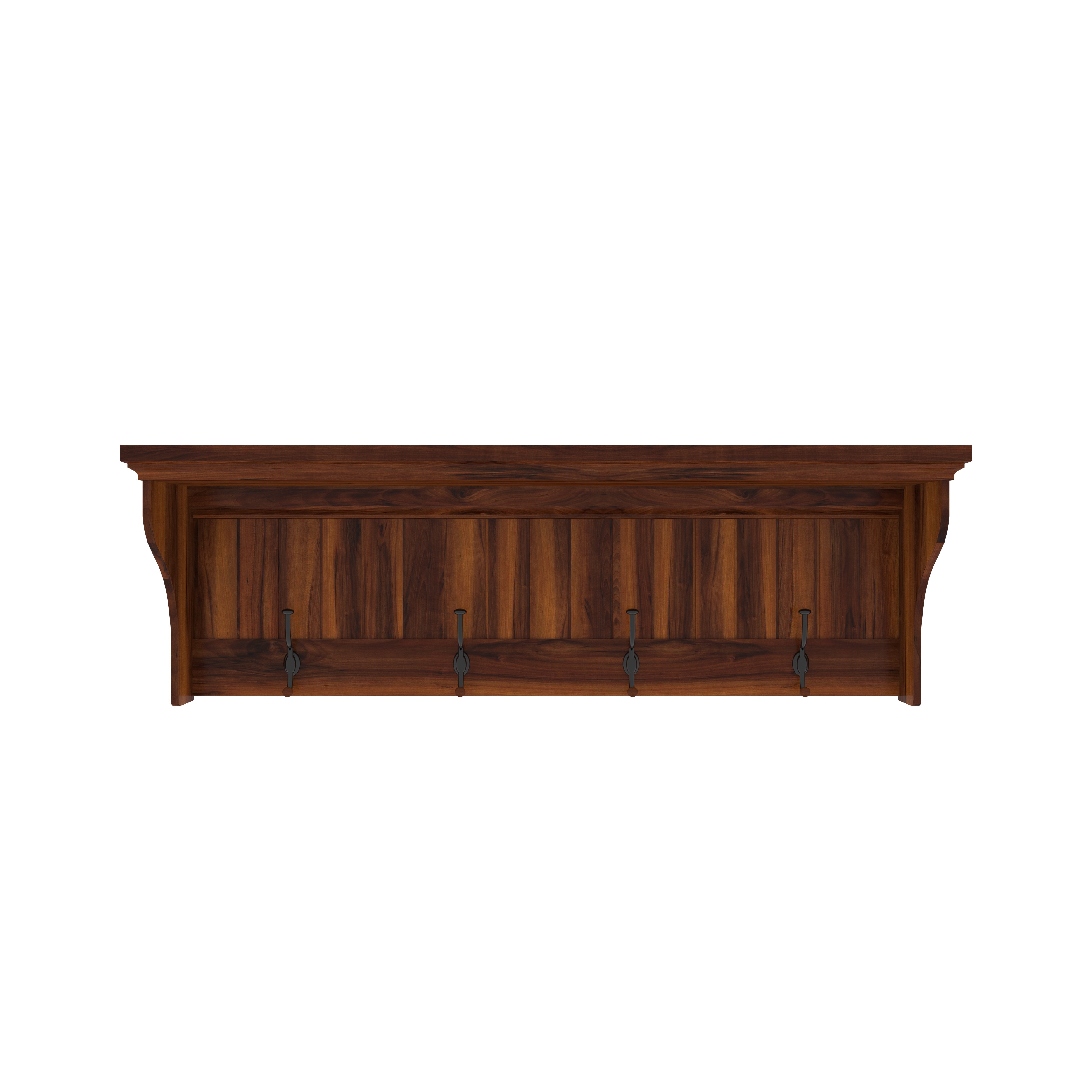 Vintage Teak Wood Wall Shelf with Iron Hooks Wall Rack