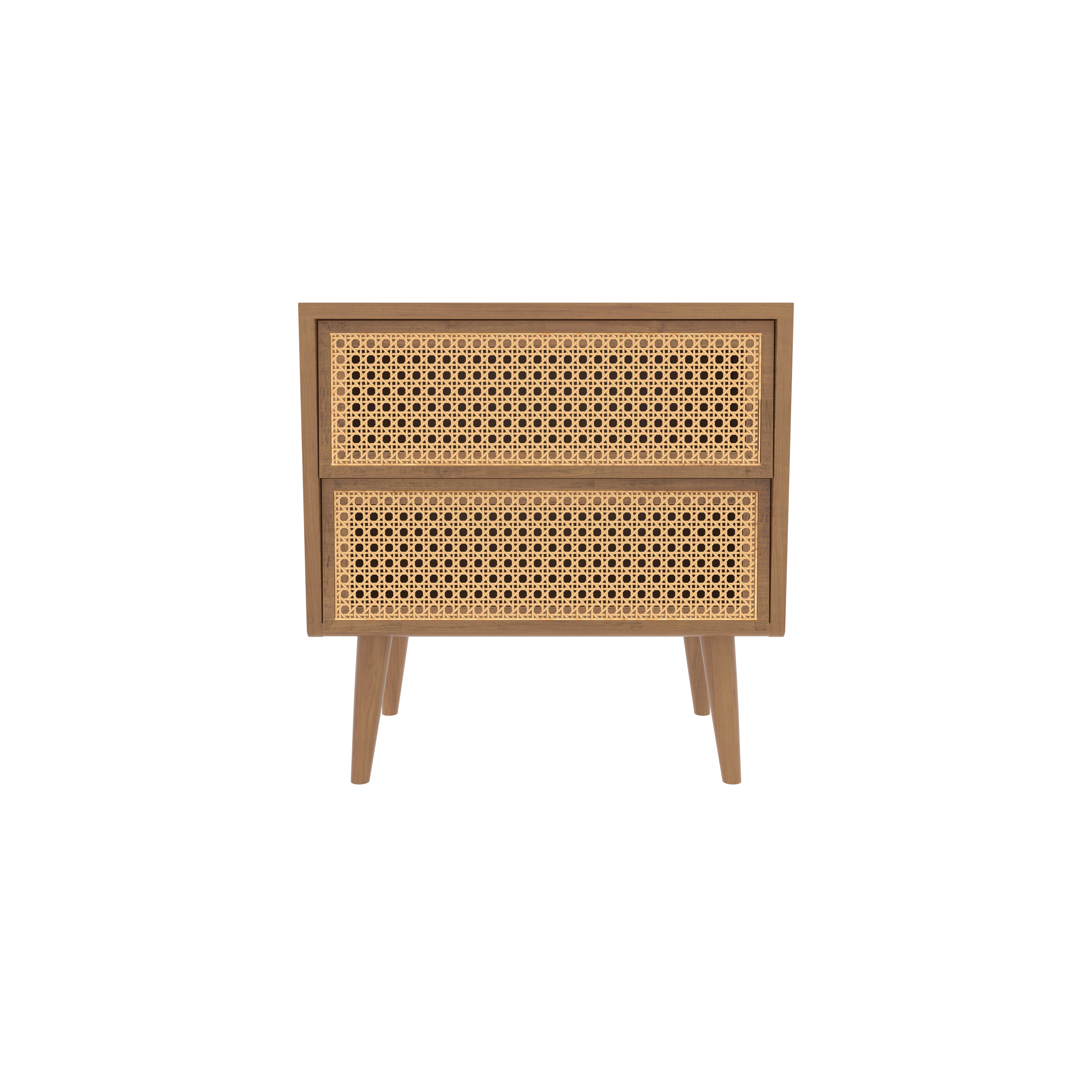 Engineered Wood Bedside Table with Cane Webbing Drawers Bedside