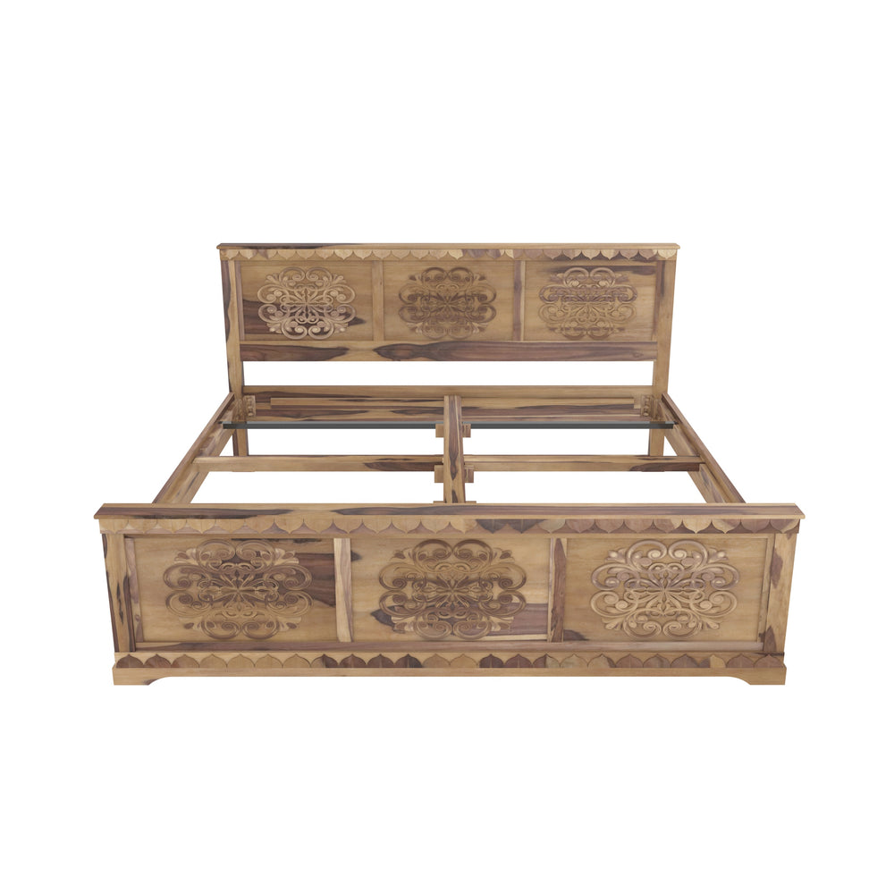 Solid wood Flower Carved Bed (Sheesham Wood)