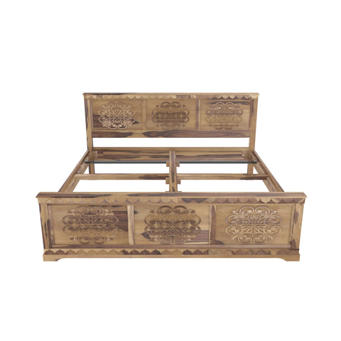 Solid wood Flower Carved Bed (Sheesham Wood)