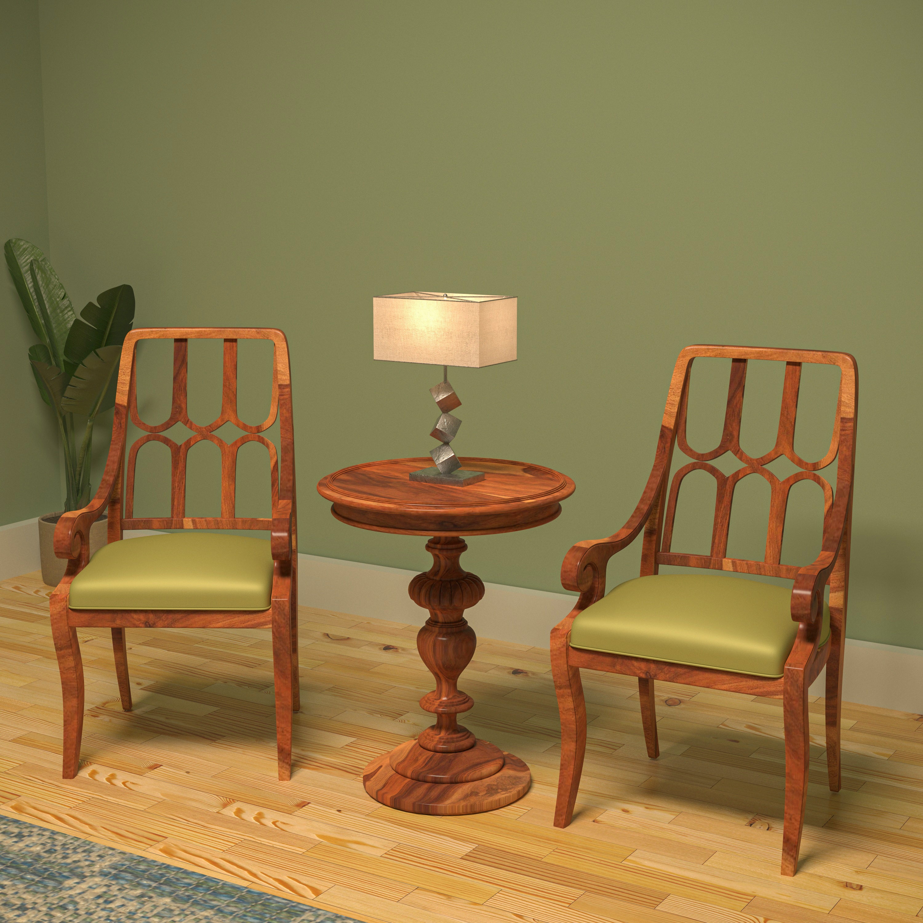 Vintage Handmade Stripped Back Wooden Chair Set of 2 with Round Bar Table Dining Set