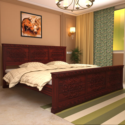 Solid wood Flower Carved Bed (Teak wood)