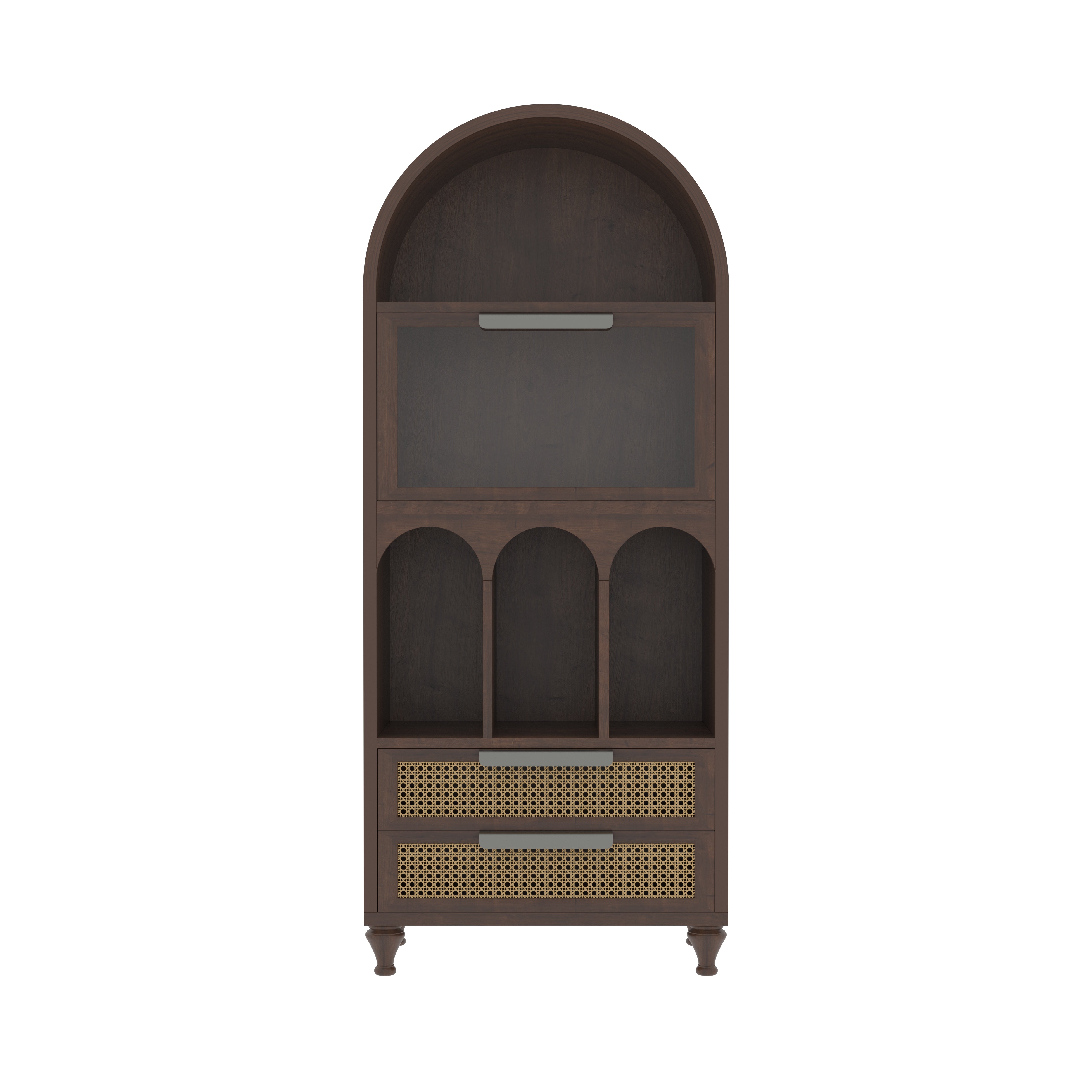 Montelaro Arco European Luxury Wardrobe with Sculpted Arch Display, Glass Cabinet, and Artisan Cane Drawers Wardrobe
