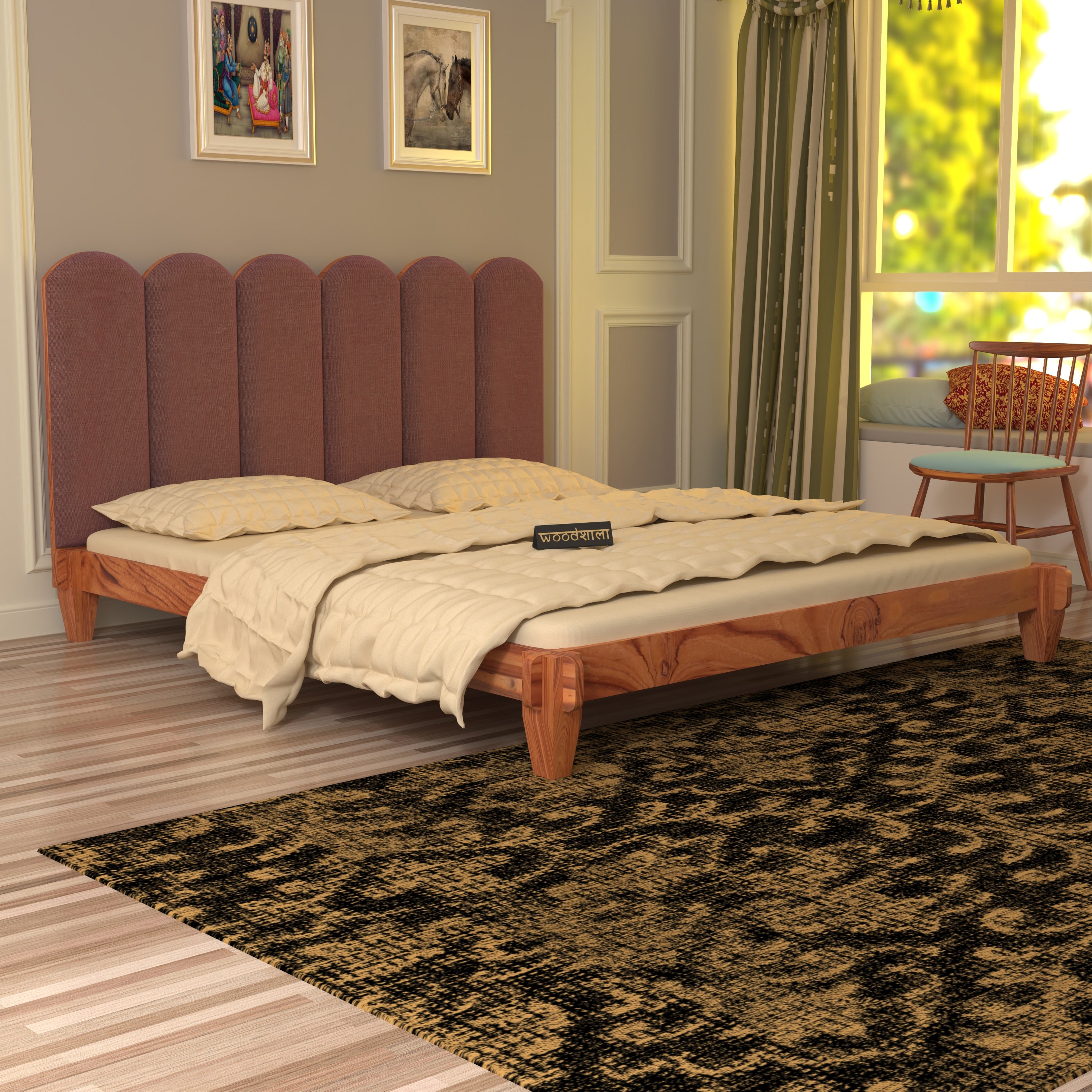 Solid wood upholstered Headboard Classic Design Bed (Teak wood) Bed