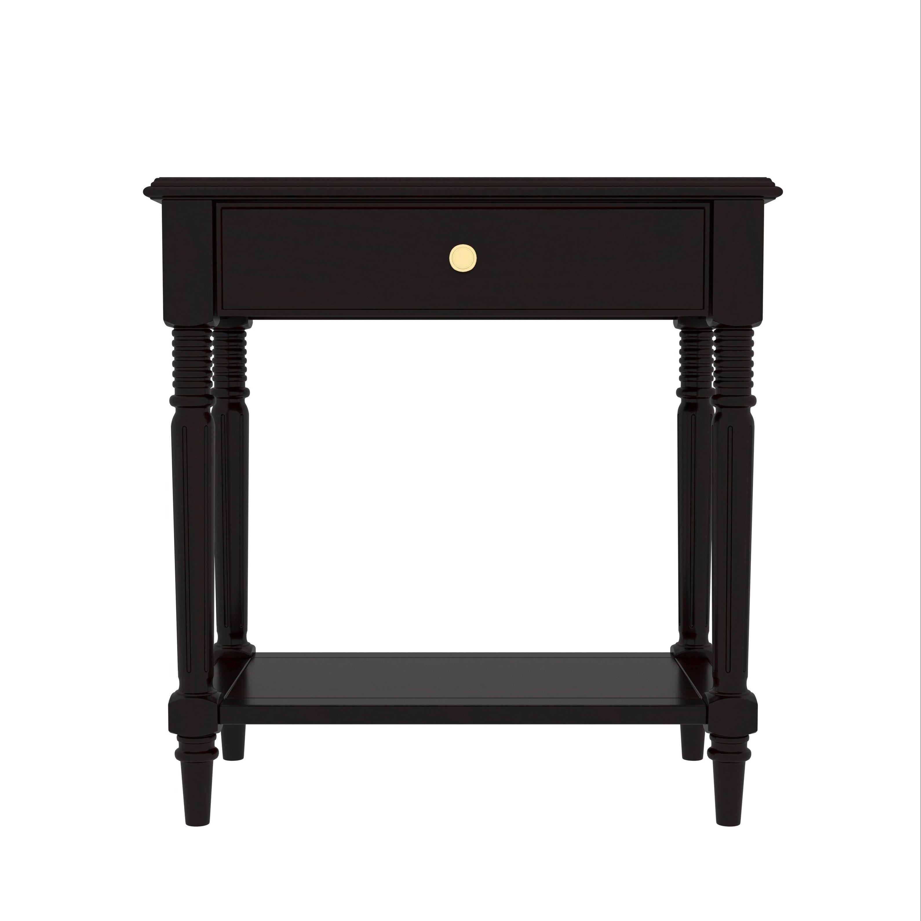 Classic Black Bedside Table with Turned Legs & Brass Knob Bedside