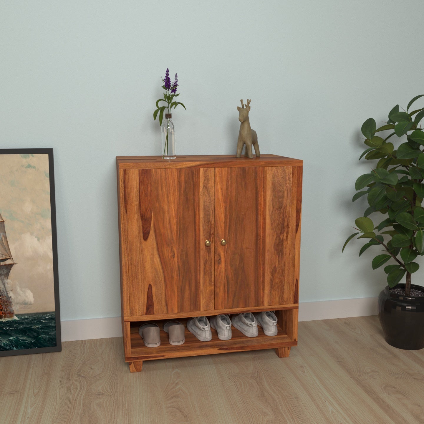 Shelf Solid sheesham wood shoe rack cabinet - Main Image