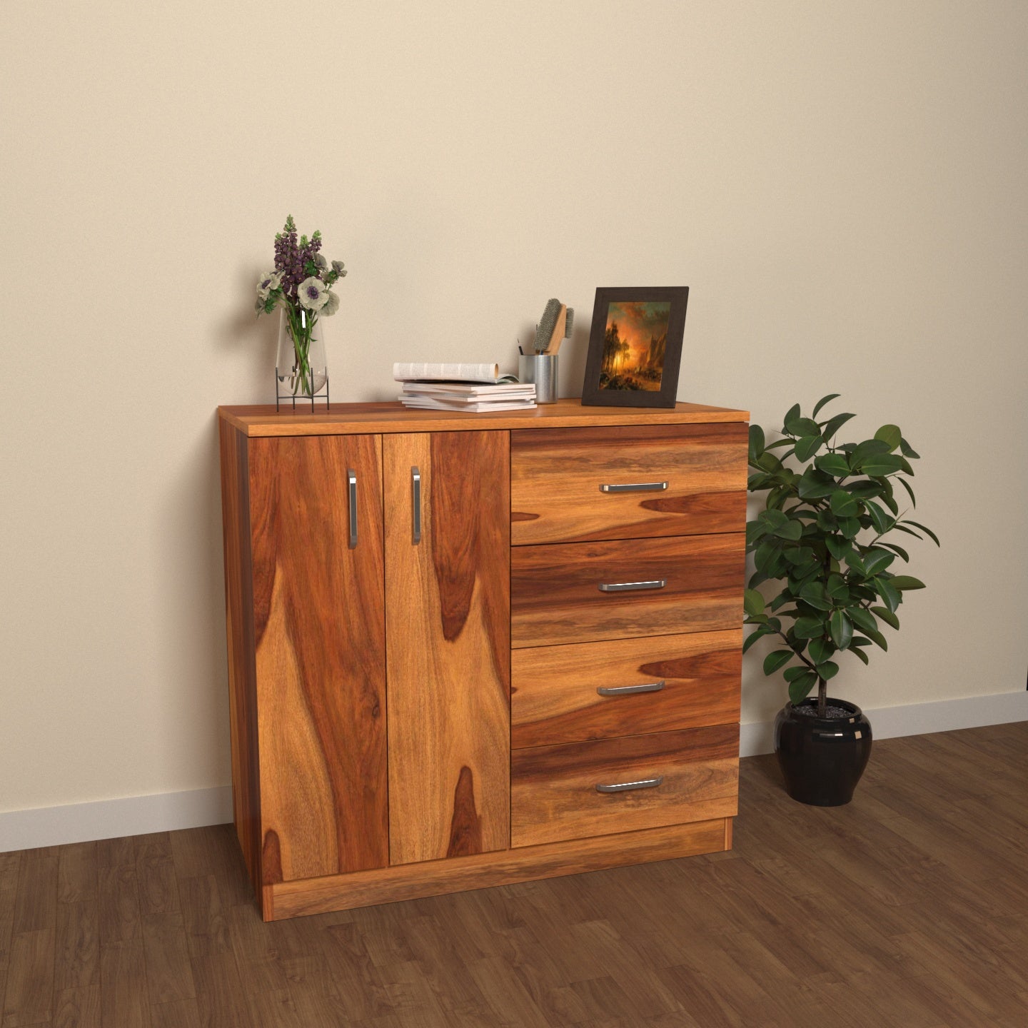 Classic Multiple Storage Wooden 4 Drawers and 1 Cabinet Cupboard