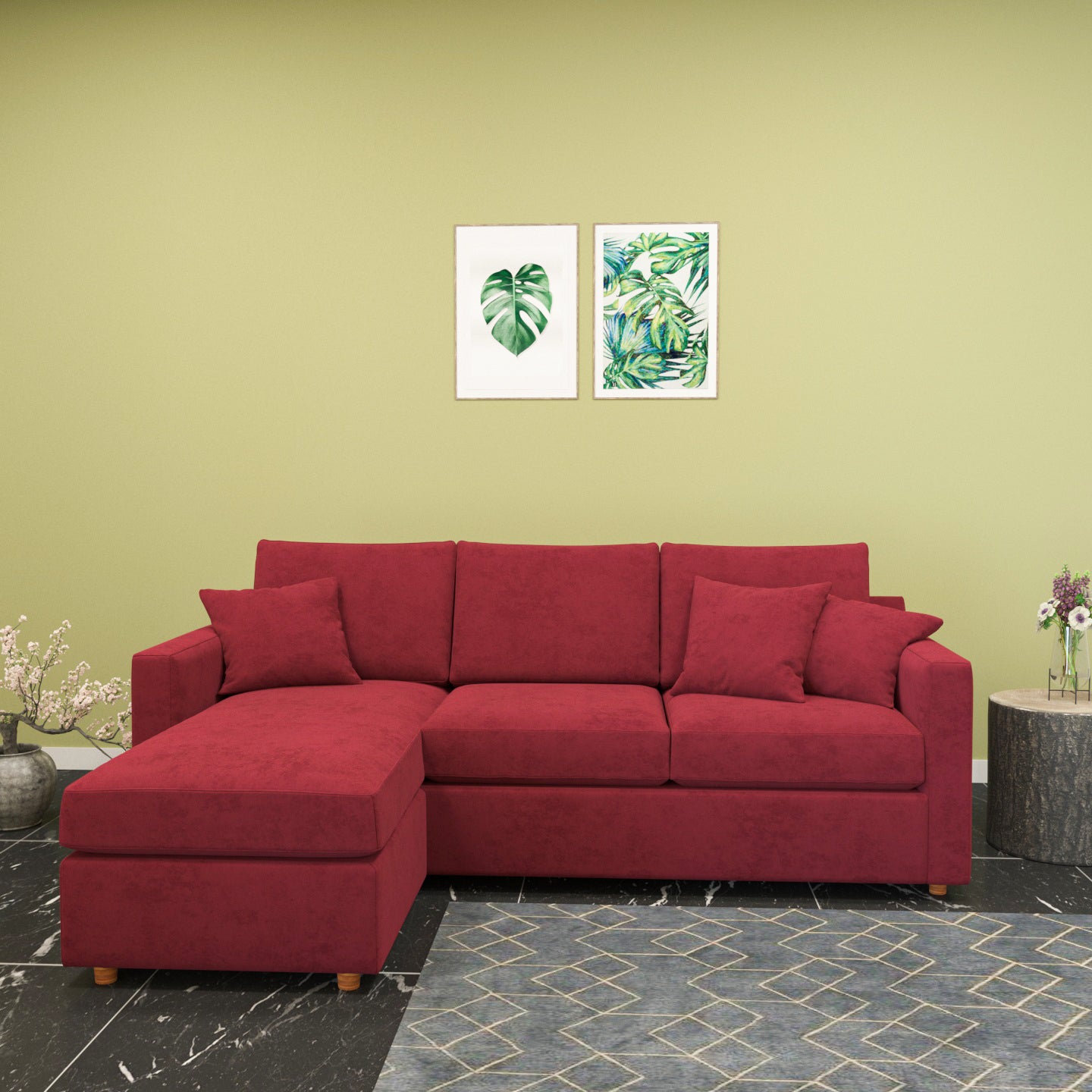 Red Cherry Coloured with Premium Comfort L Shaped 4 Seater Sofa Set for Home Sofa