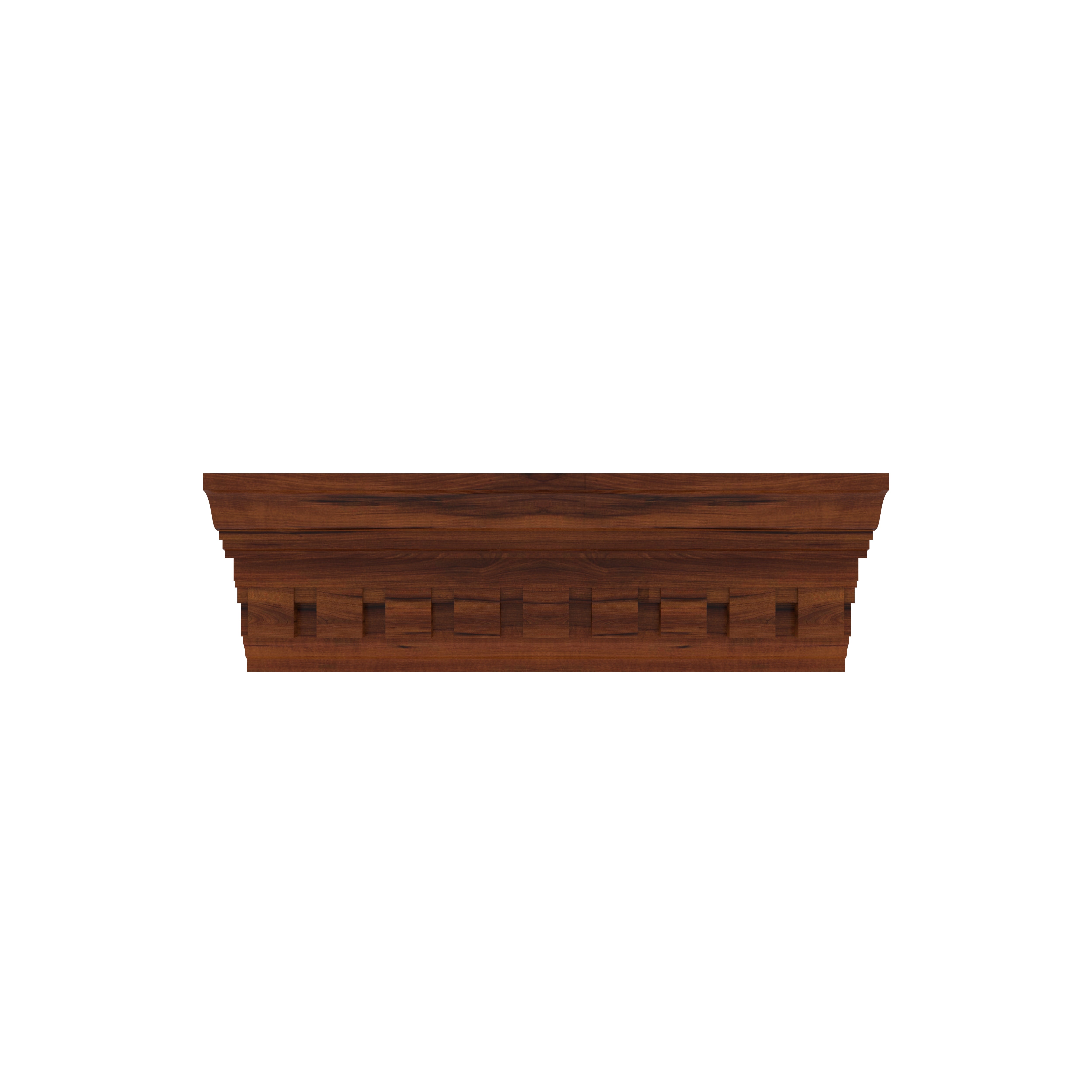 Elegant Teak Finish Wall Shelf with Dentil Crown Moulding Wall Rack