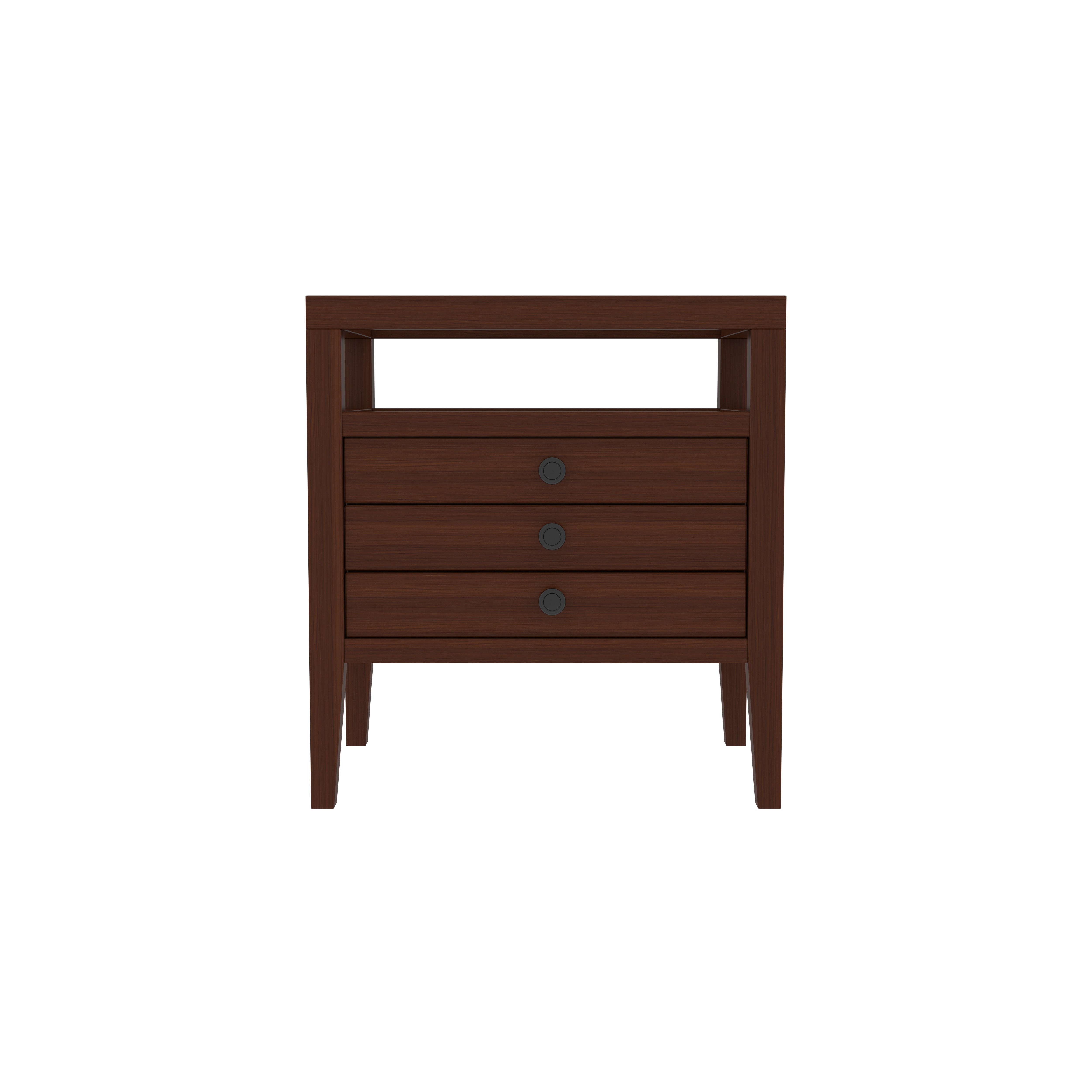Traditional Three-Drawer Bedside Table with Open Shelf Storage Bedside