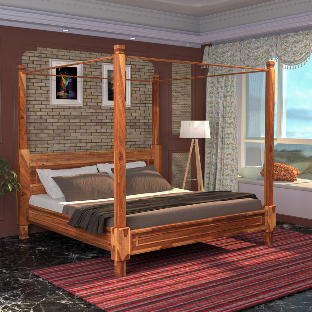 Classic Heritage Look Long Pillar Roof Wooden Vintage Bed