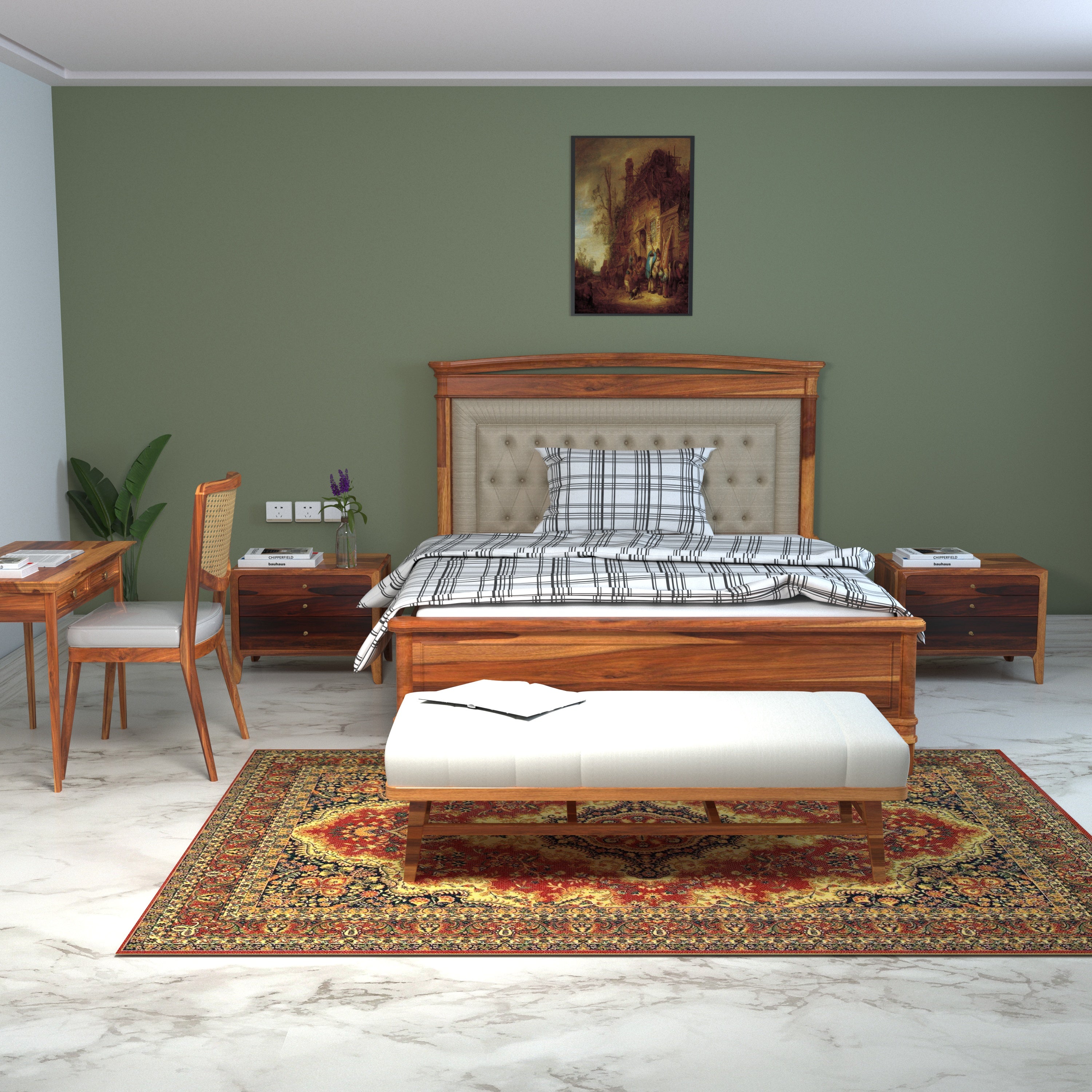 Classic Rustic Natural Indian Handmade Wooden Bed for Home Bedroom Furniture Sets