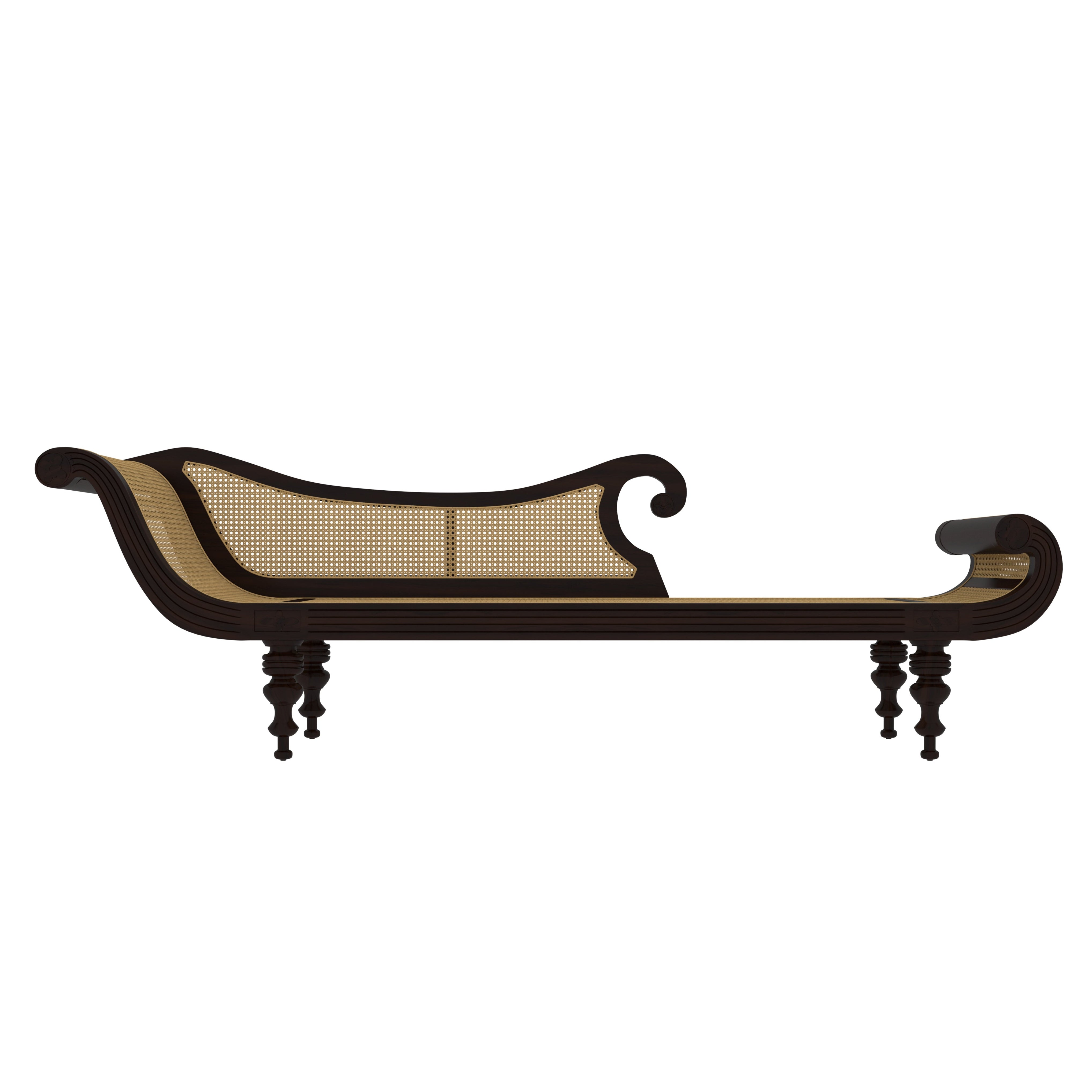 Vintage Colonial Wooden Daybed with Cane Weaving Handcrafted Divan Sofa
