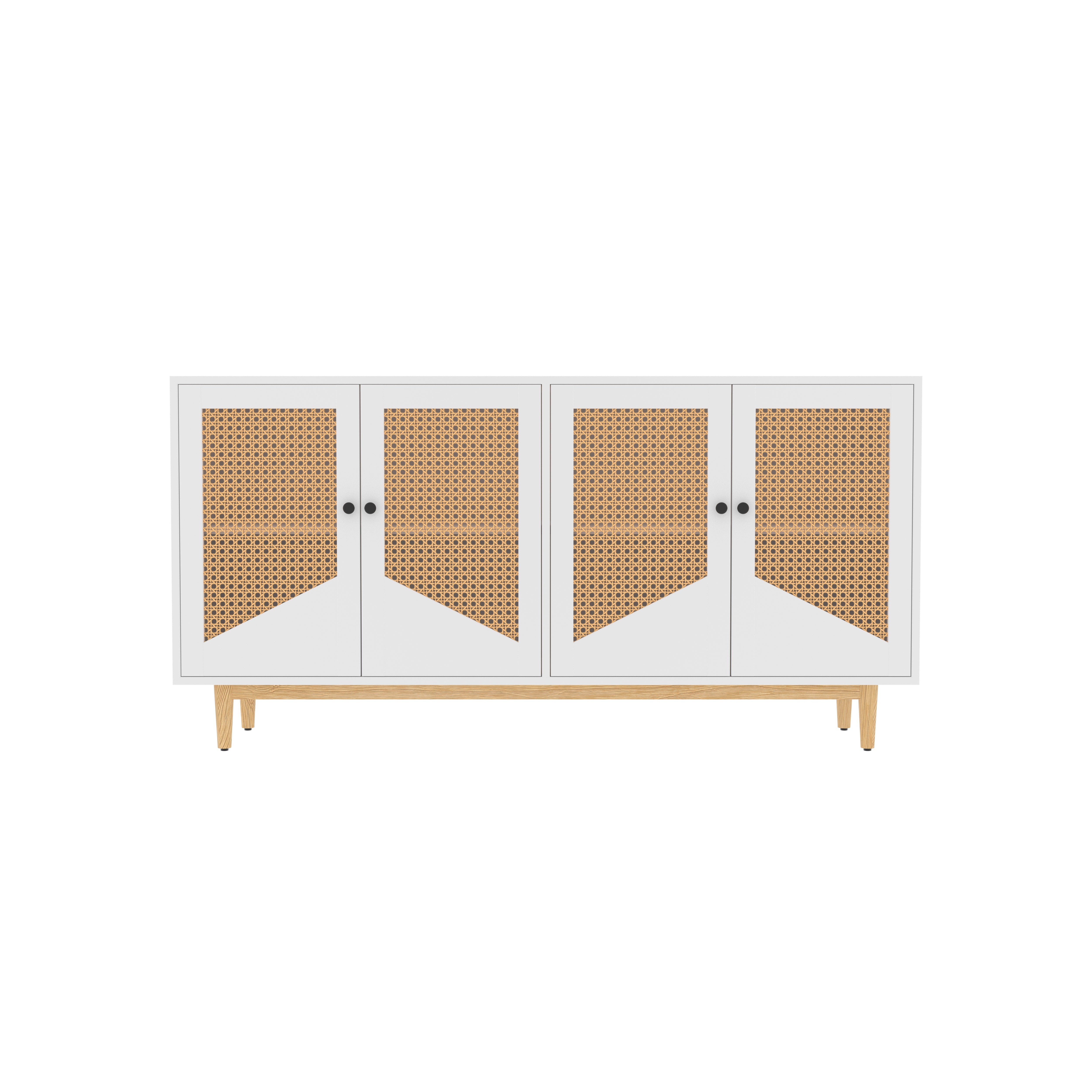 Milan Four-Door Sideboard with Geometric Cane Panels Cupboard