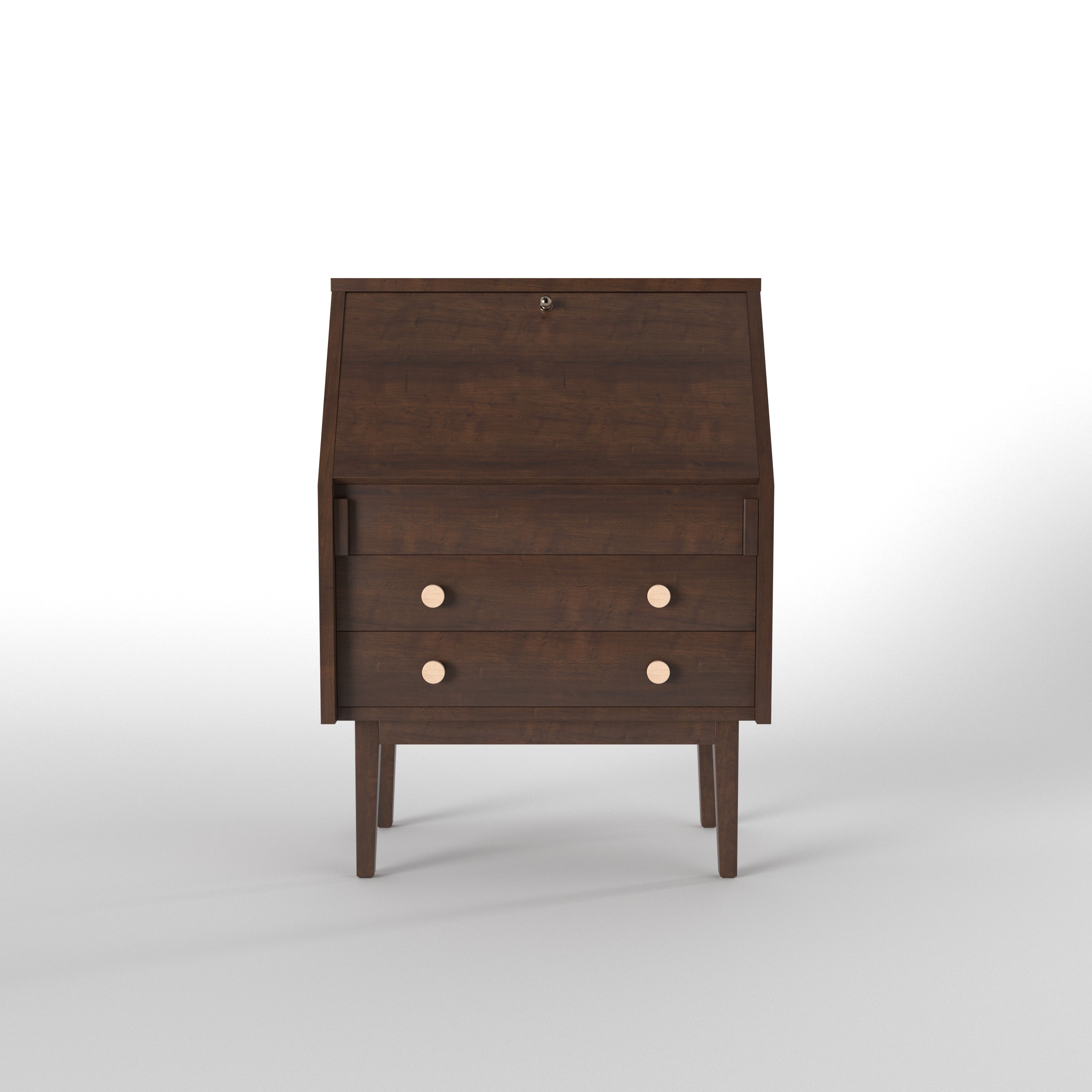 Secretary Desk with Drop-Front Writing Surface & Cubbyholes - Espresso Study Table