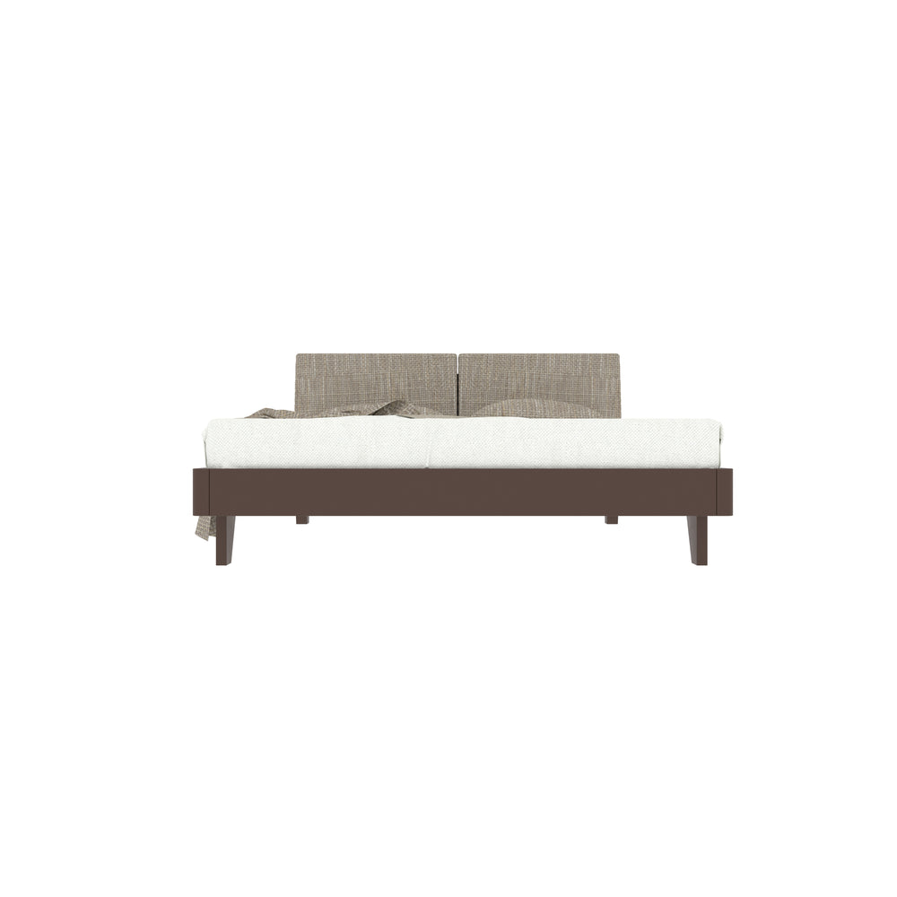 Mid-Century Modern Bed with Angled Headboard & Fabric Upholstery