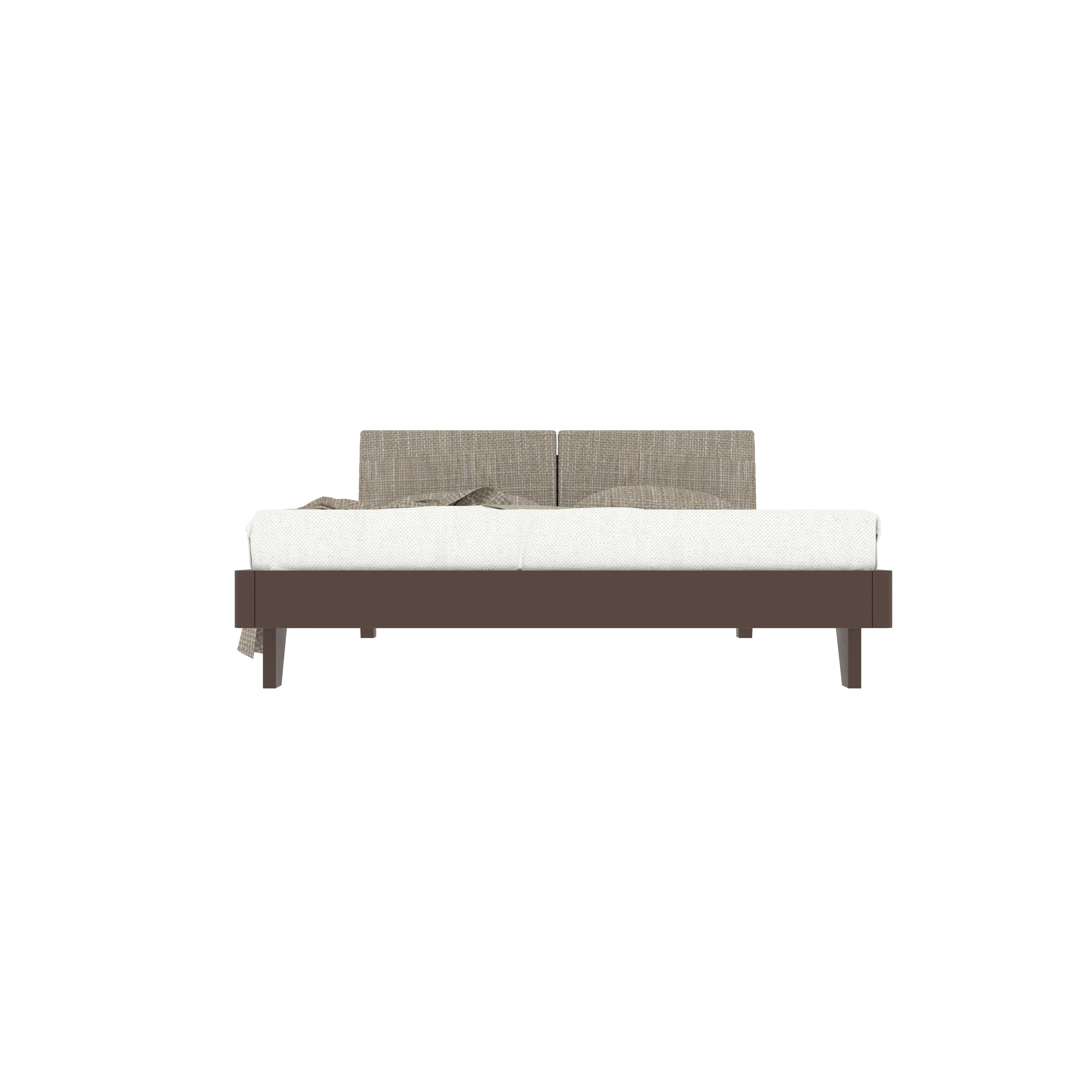 Mid-Century Modern Bed with Angled Headboard & Fabric Upholstery Bed