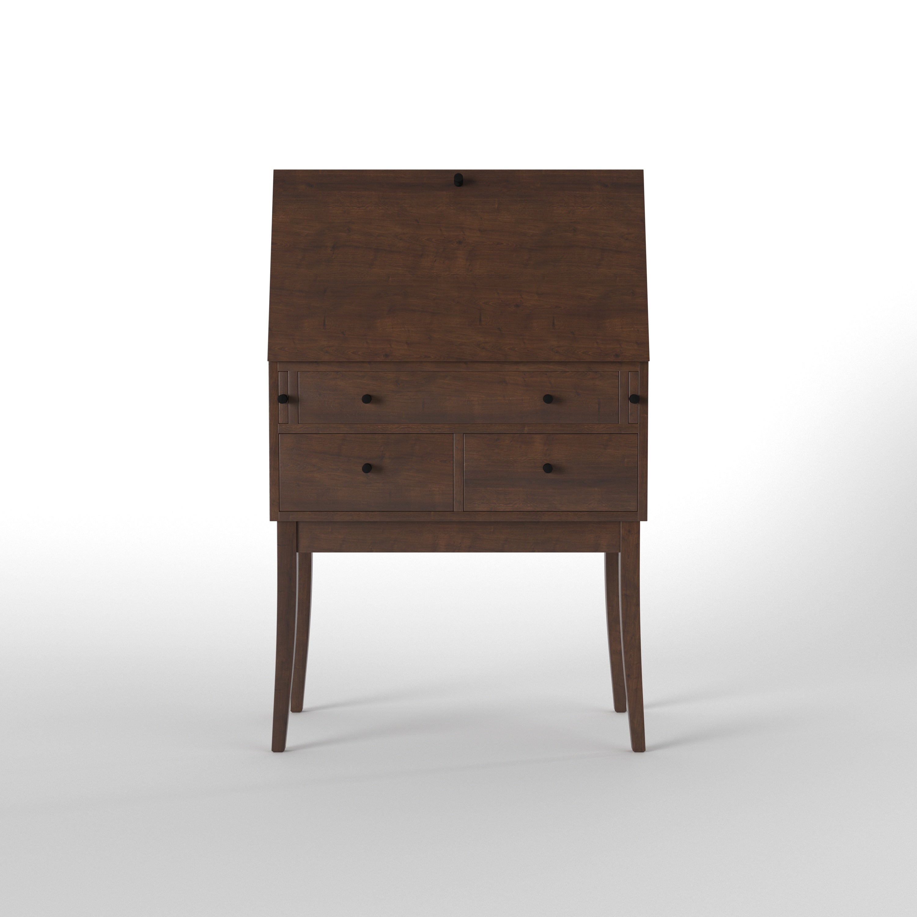 Handcrafted Solid Wood Secretary Desk Bureau with Fall-Front Lid & Four Drawers Study Table