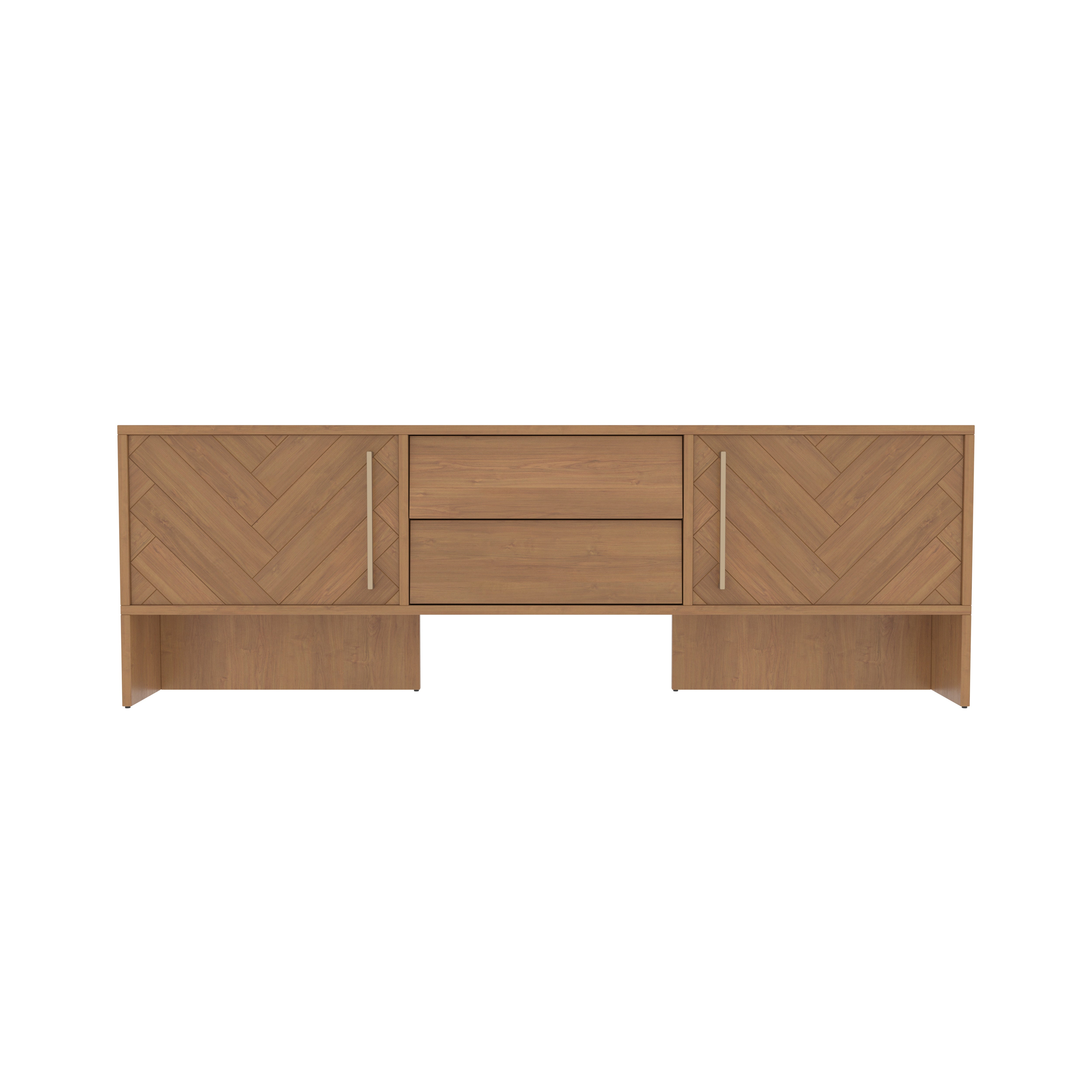 Chevron Pattern TV Console - Natural Finish Media Cabinet Tv stand
